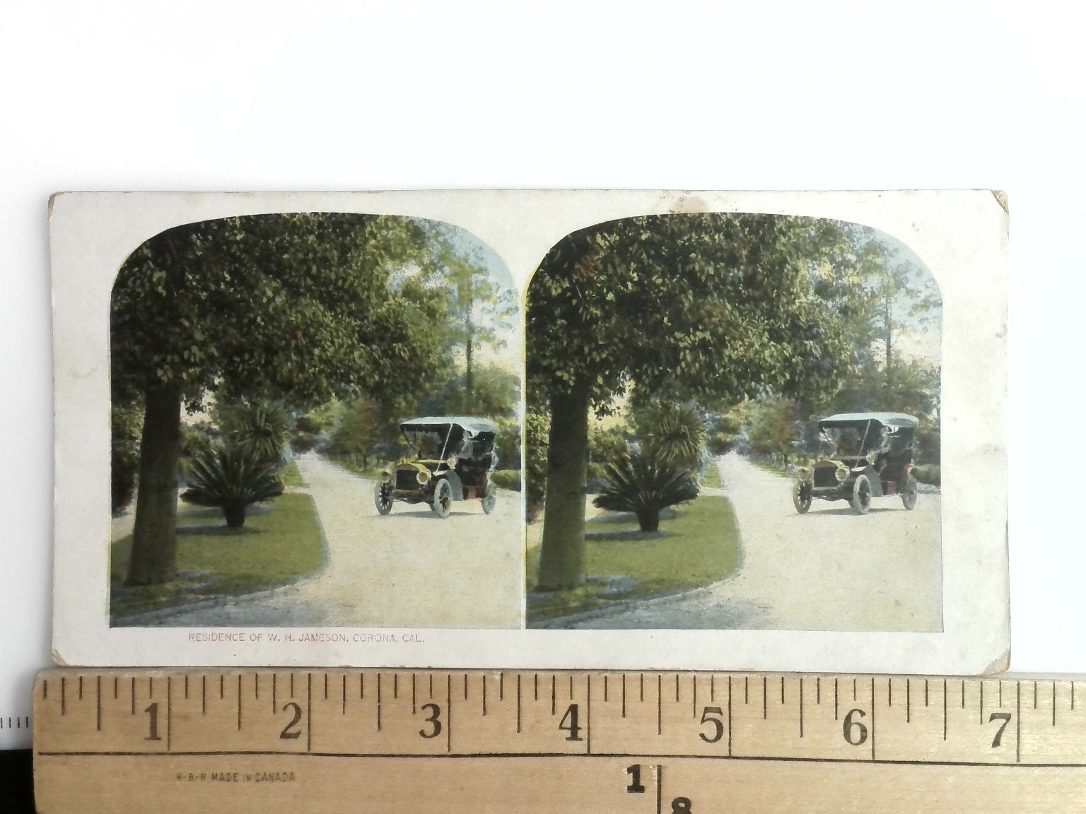 Residence W. H. Jameson Corona CA Stereoview 1900s Hand Tinted Automobile