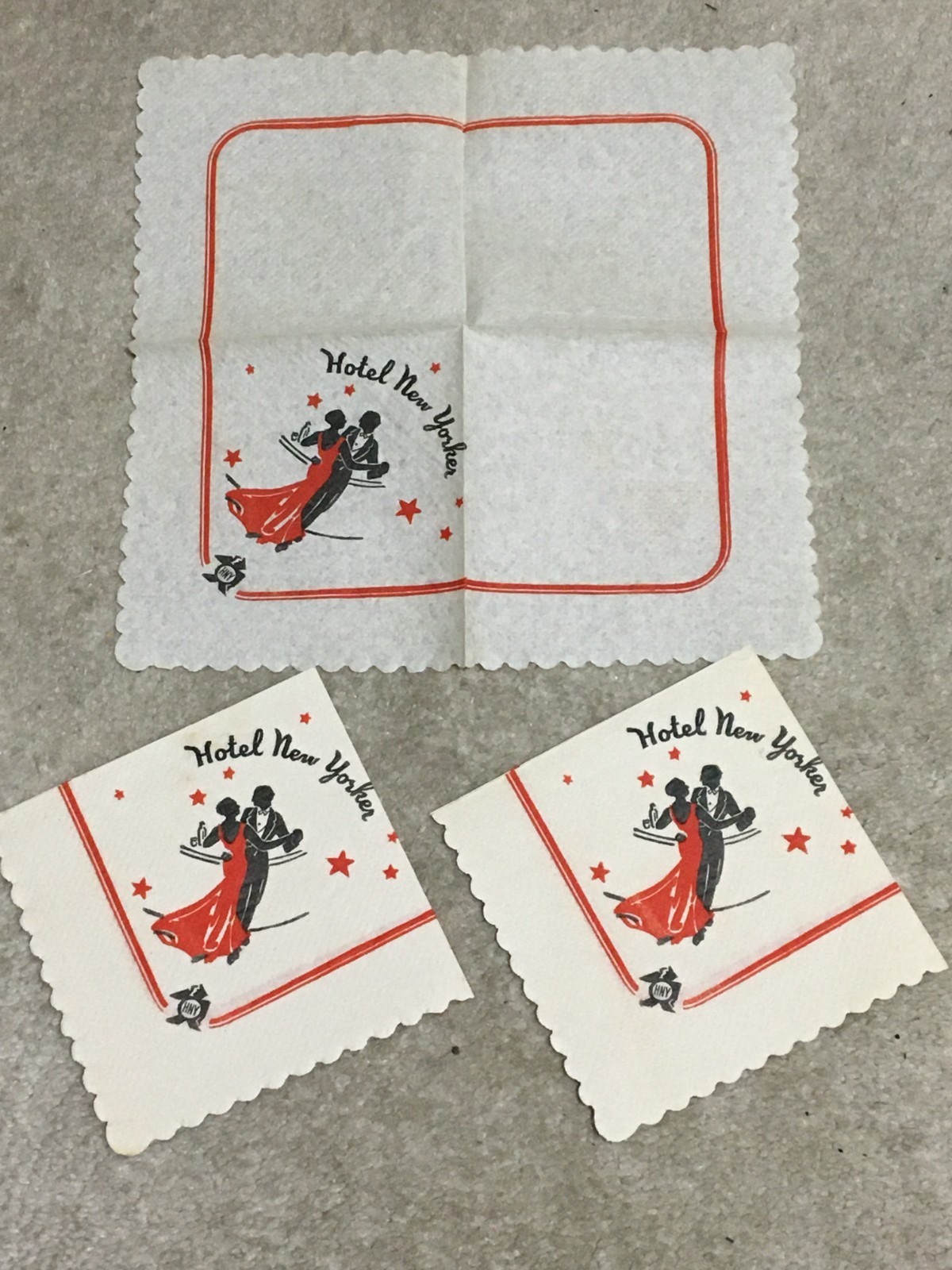 3 Vintage c1940s Hotel New Yorker Cocktail Napkins, Dancing Black Couple Unused