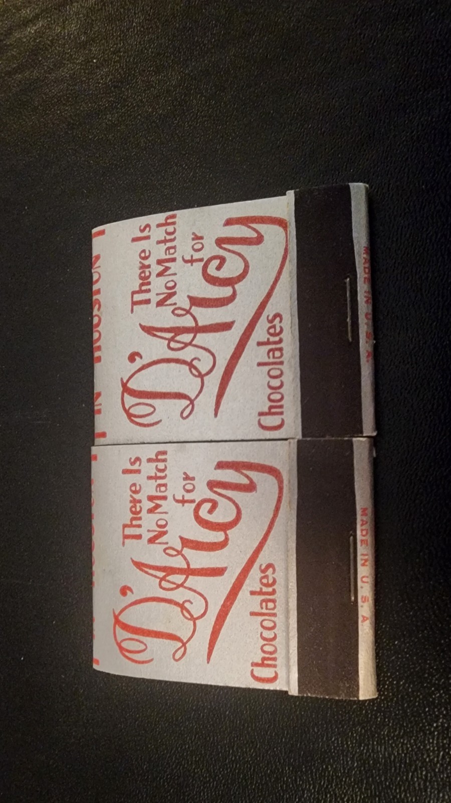 2 - D'ARCY CHOCOLATES & CANDIES OLD 1930'S FULL MINT MATCHBOOKS