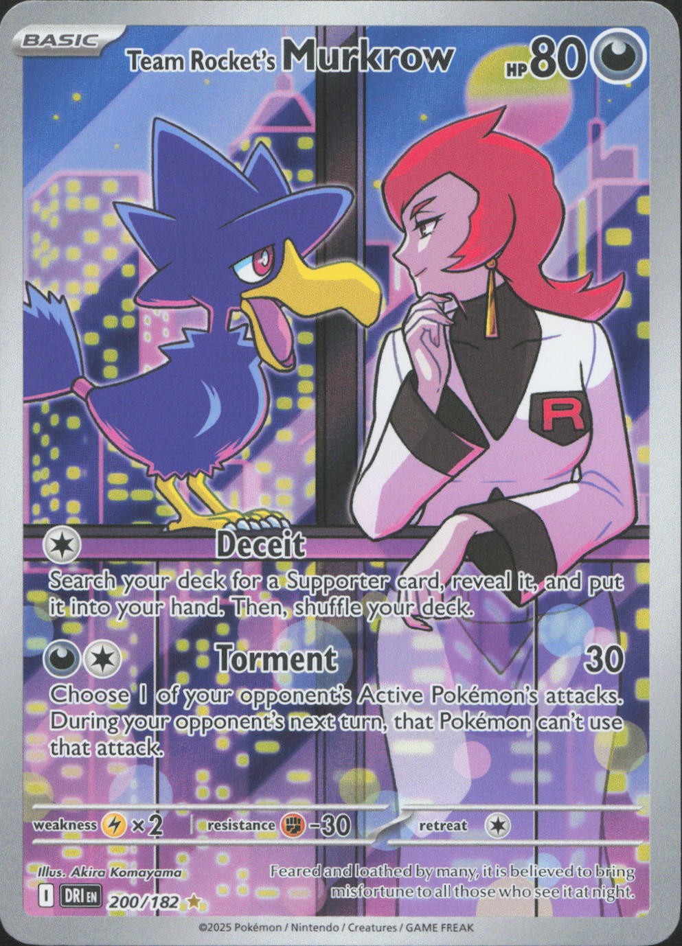 Pokemon Team Rocket\'s Murkrow 200/182 Illustration Rare Destined Rivals Holo NM