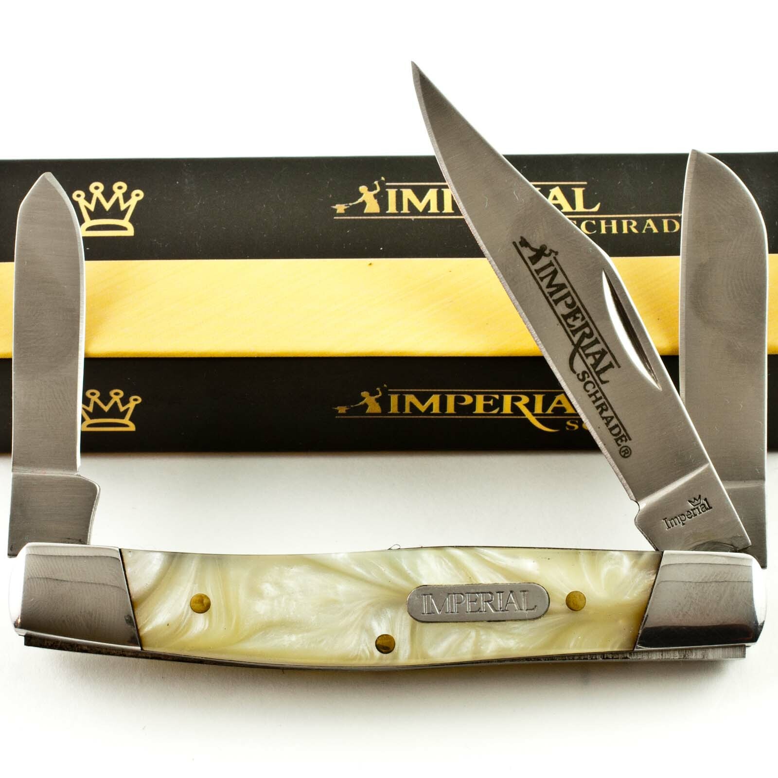 Schrade Imperial Cracked Ice Celluloid Handles Stockman Pocket Knife IMP14L