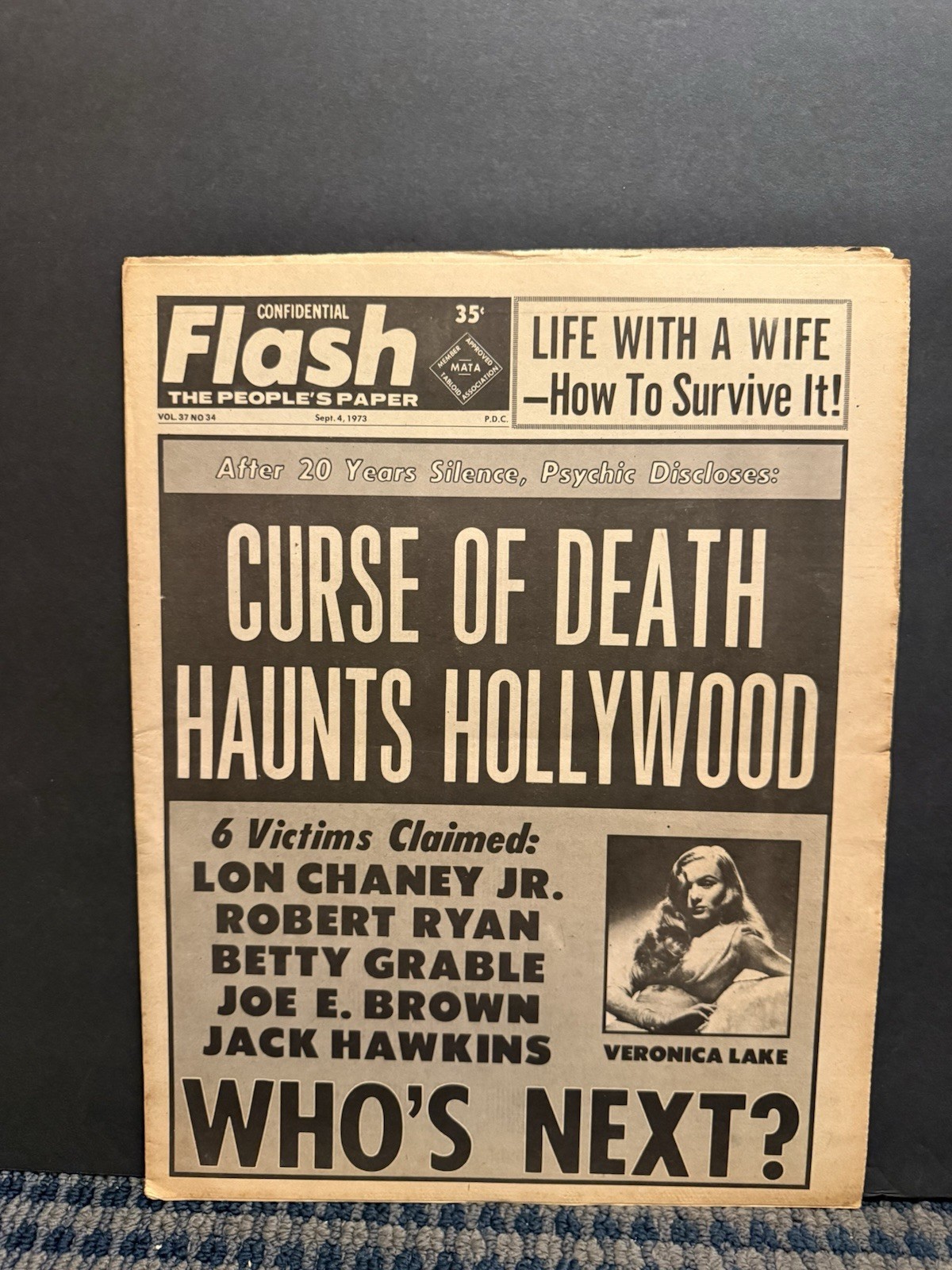 1973 Sept 4th Confidential Flash Newspaper, Curse/Death, Lon Chaney  (VRN10B