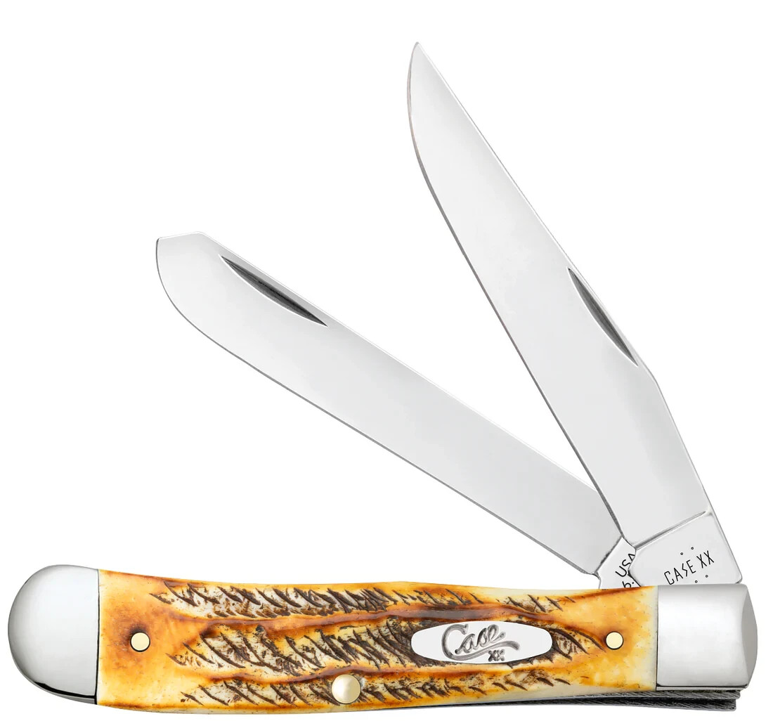 CASE XX KNIFE - BONE STAG HANDLES + POCKET CLIP  #65345 - S/S BLADES - NIB - USA
