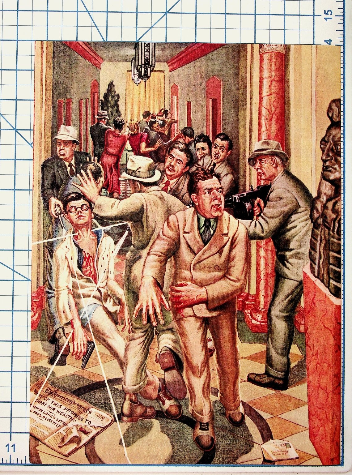 Huey Long Assassination John McCrady 2-Page Magazine Article Art 1930s Ephemera Huey Long Assassination John McCrady 2-Page Magazine Article Art 1930s Ephemera