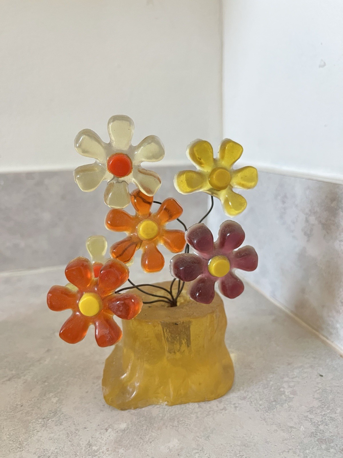 Vintage MCM Lucite Flower Retro Decor Bouquet Mid Century Orange Purple