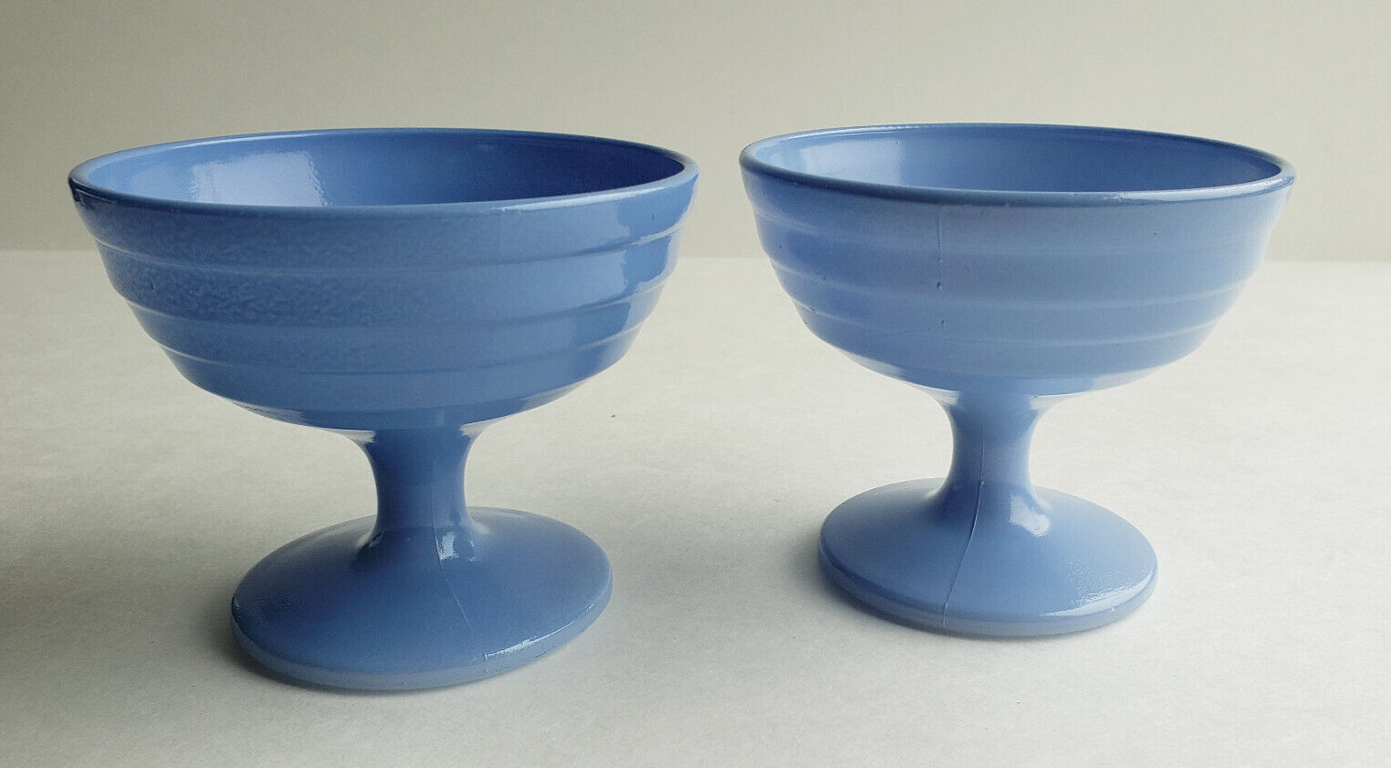 Hazel Atlas 1950's Blue Platonite sherbet sundae milk glass dishes set of two