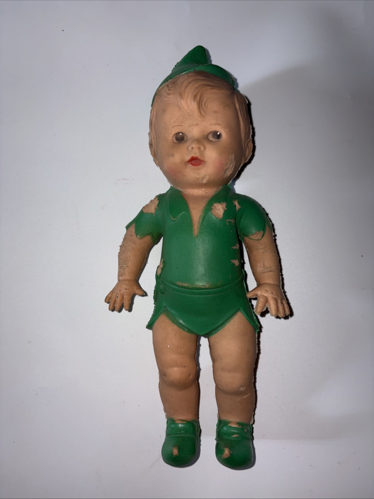Vintage 1950\'s Peter Pan Squeaker Doll Figurine The Sun Rubber Co. Damaged