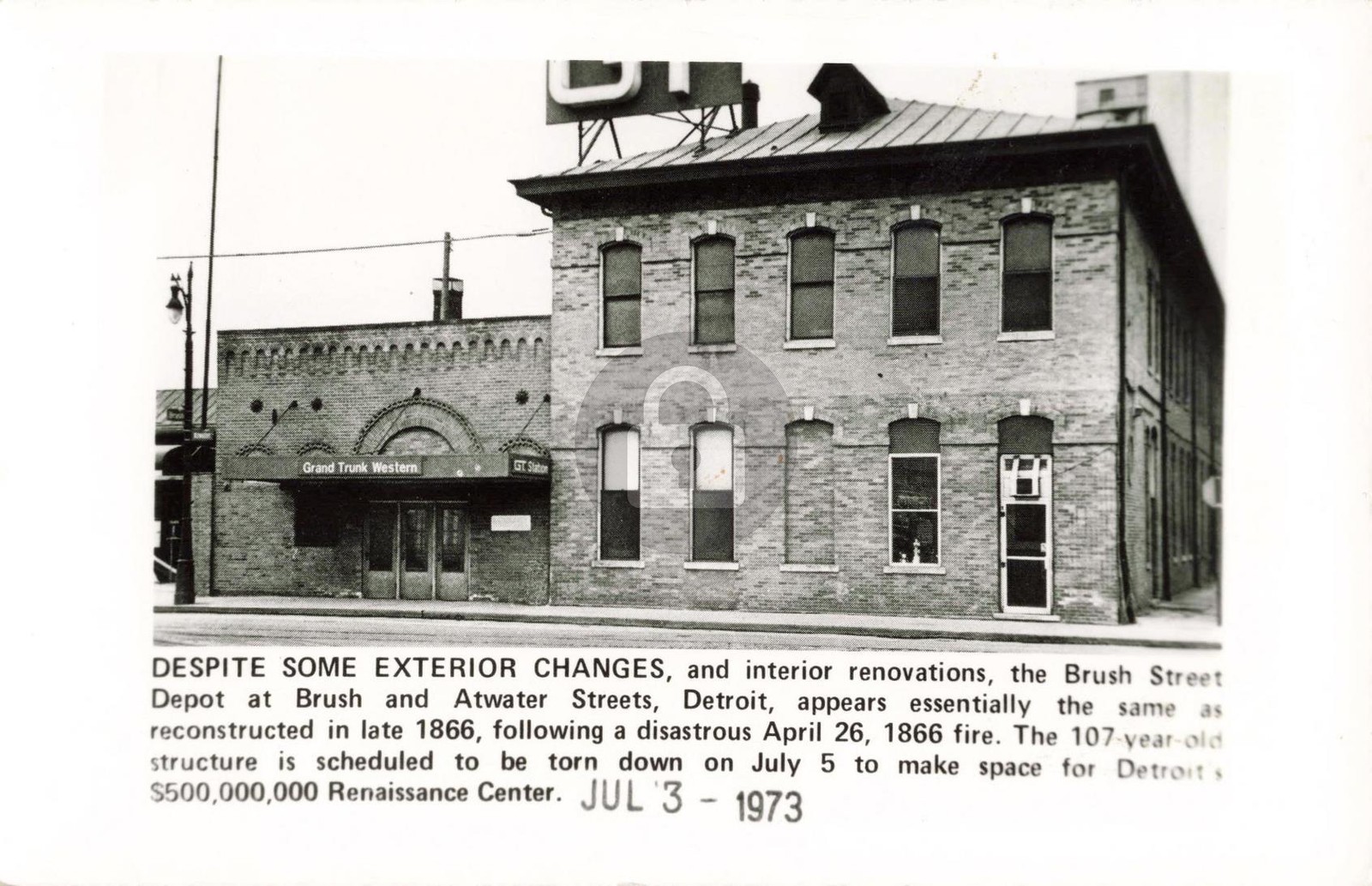Railroad Brush Street Depot, Detroit MI Michigan 1973 RPPC Photo Postcard COPY