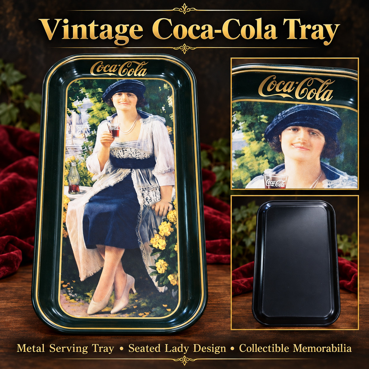 Vintage 1973 Coca-Cola Metal Serving Tray 1921 Ad Reproduction Coke