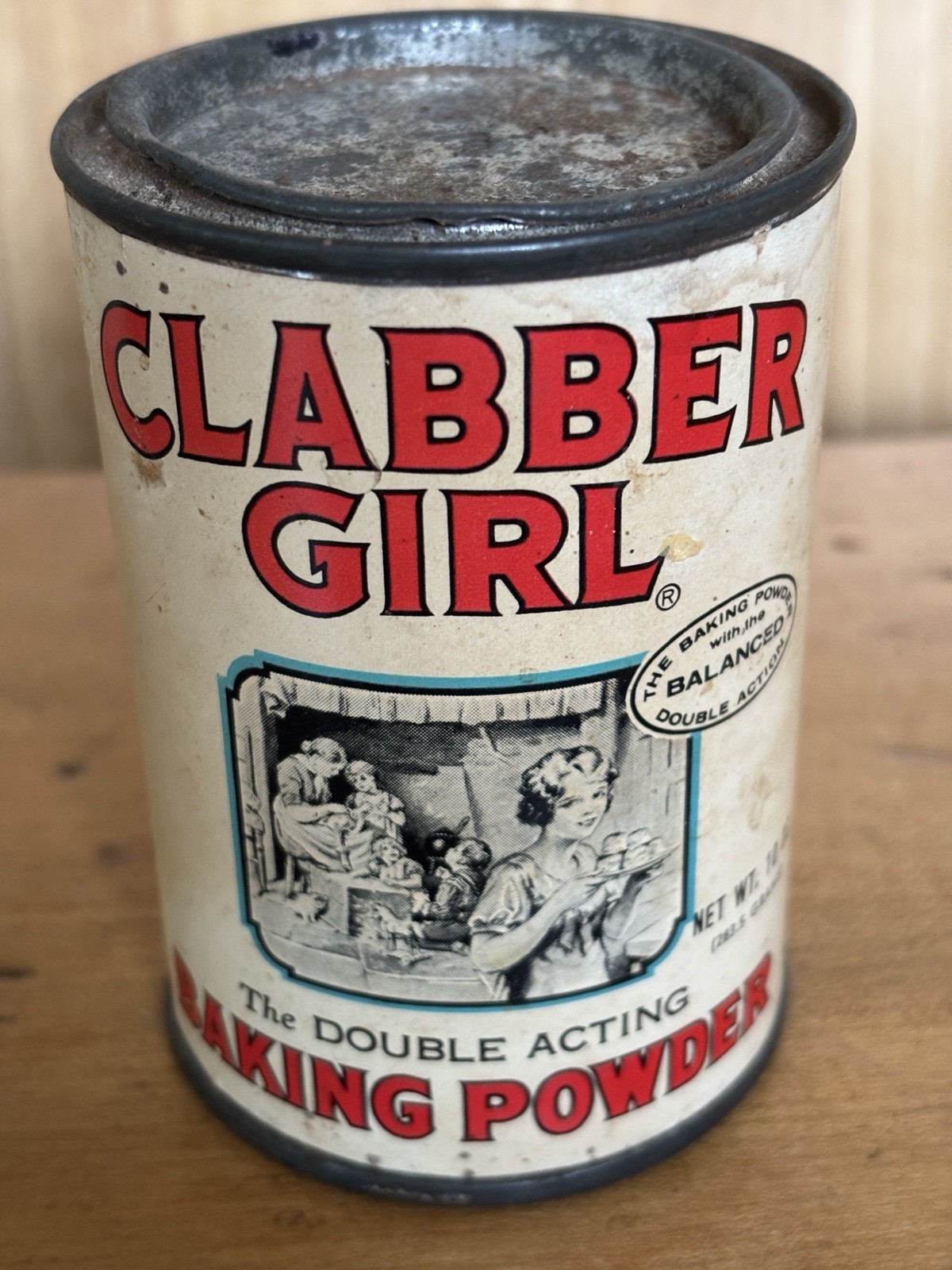 Vintage Clabber Girl Baking Powder Tin Mid-Century Farmhouse Kitchen Collectible