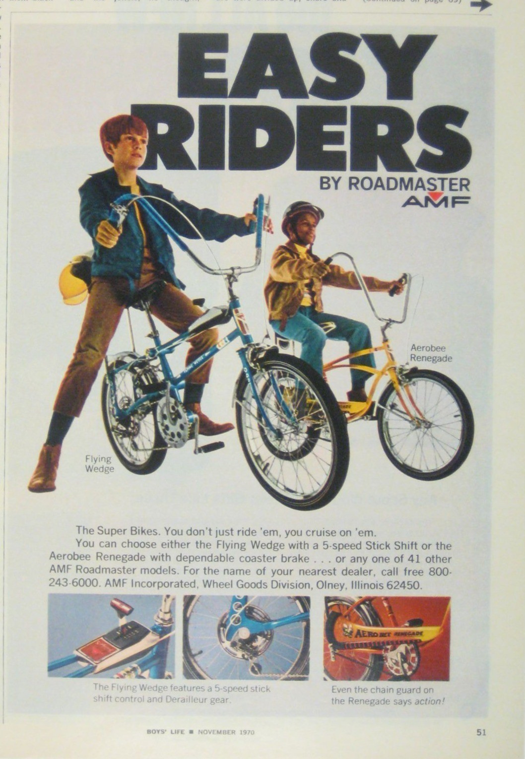 Easy Riders AMF Roadmaster 1970 Magazine Print Ad Flying Wedge Renegade Bike