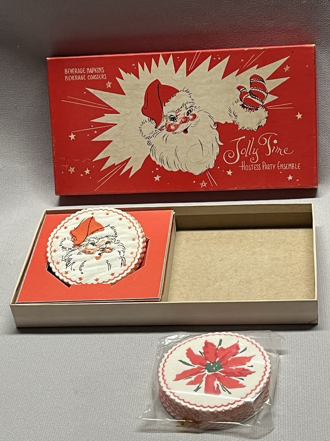 Vintage American Greetings & Jolly Time Beverage Coasters - Box w Santa Graphics