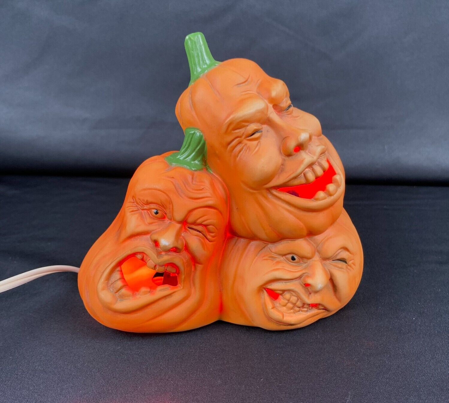 Vintage 1988 Enesco Halloween Ugly Faces Pumpkin Stack Light Up Jack O Lantern