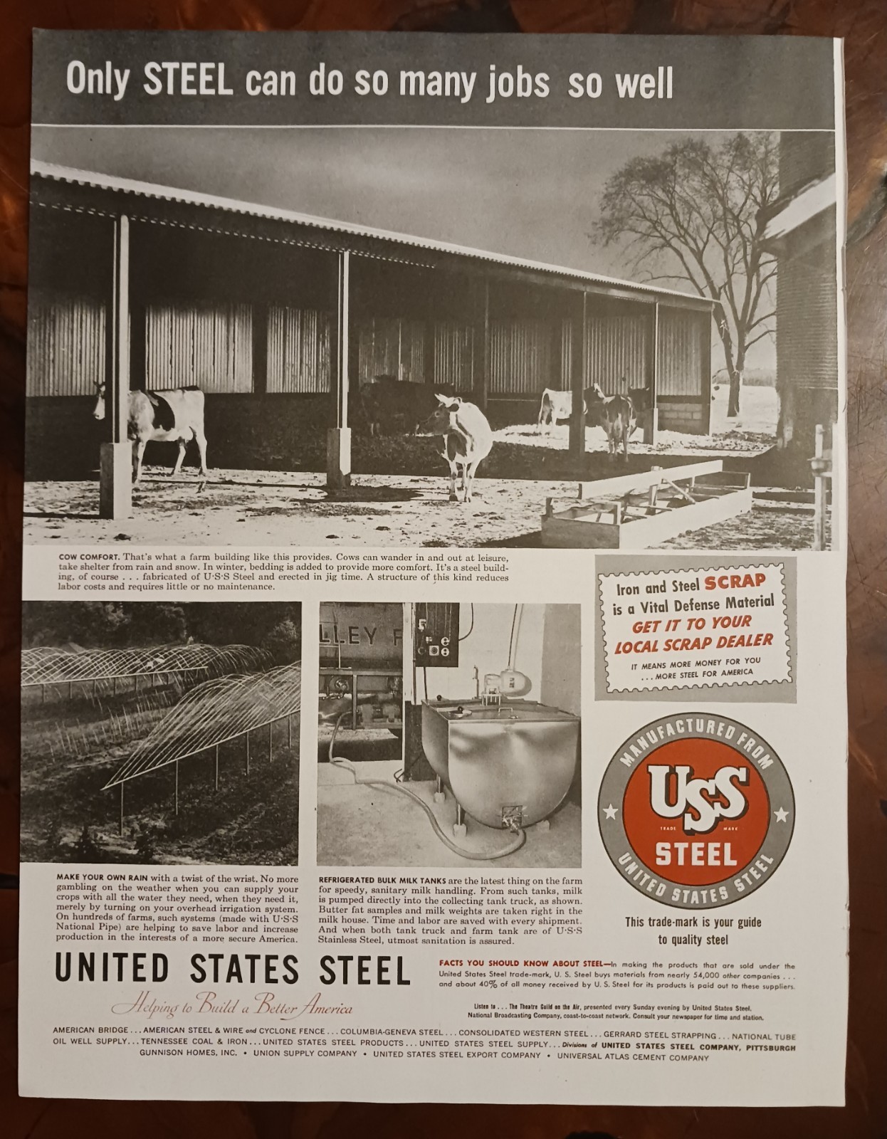 1952 USS United States Steel & New Holland Machine Co Farm Equipment Vintage Ads