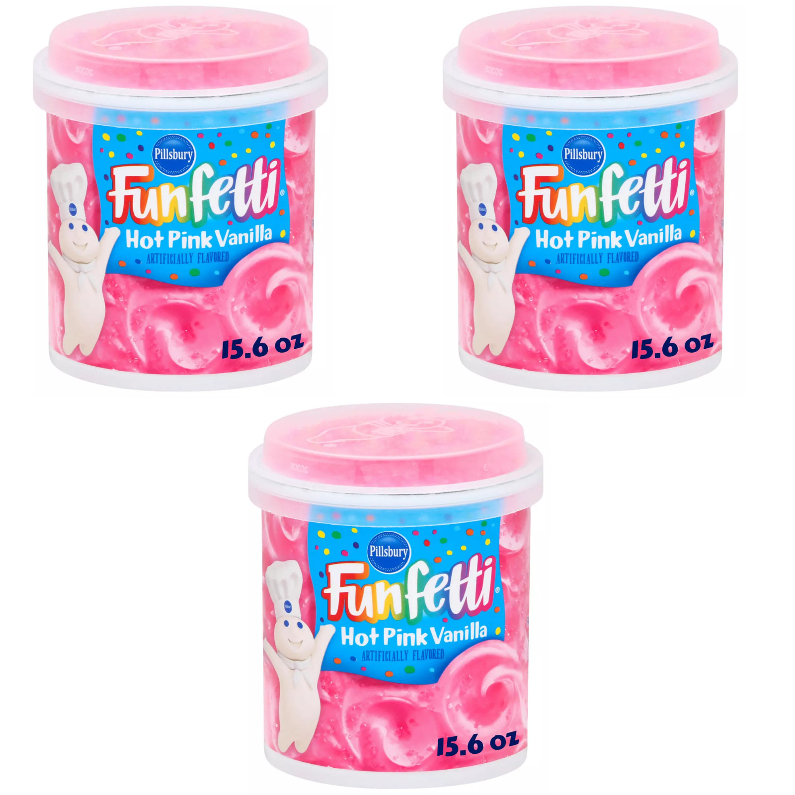 Pillsbury Funfetti Hot Pink Vanilla Frosting 15.6 oz (3 pack)