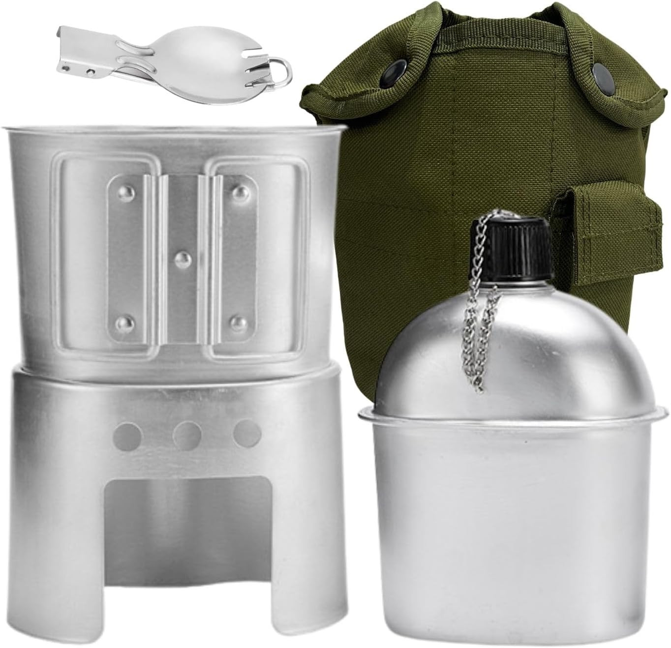 Military Canteen Army WWII G.I. Style Kit with Aluminum Cup Stove and Spoon