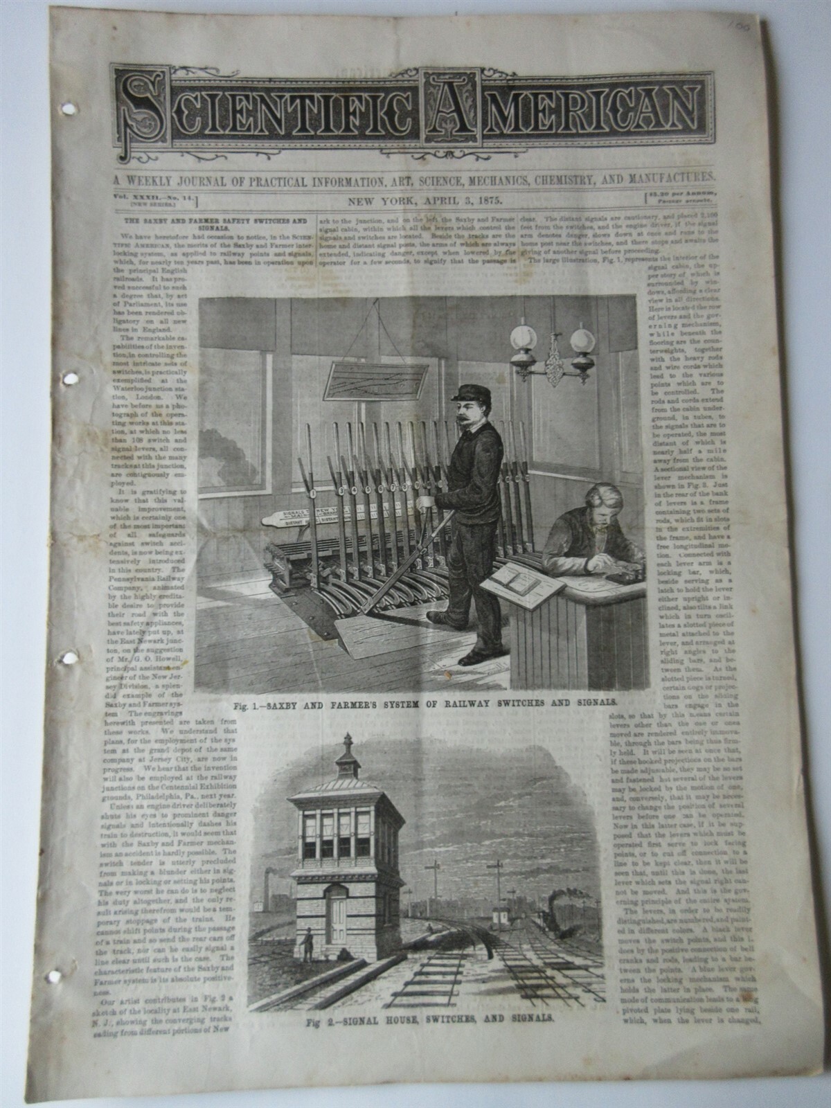 1875 Scientific American April 3 Saxby & Farmer's Railway Switches & Signals
