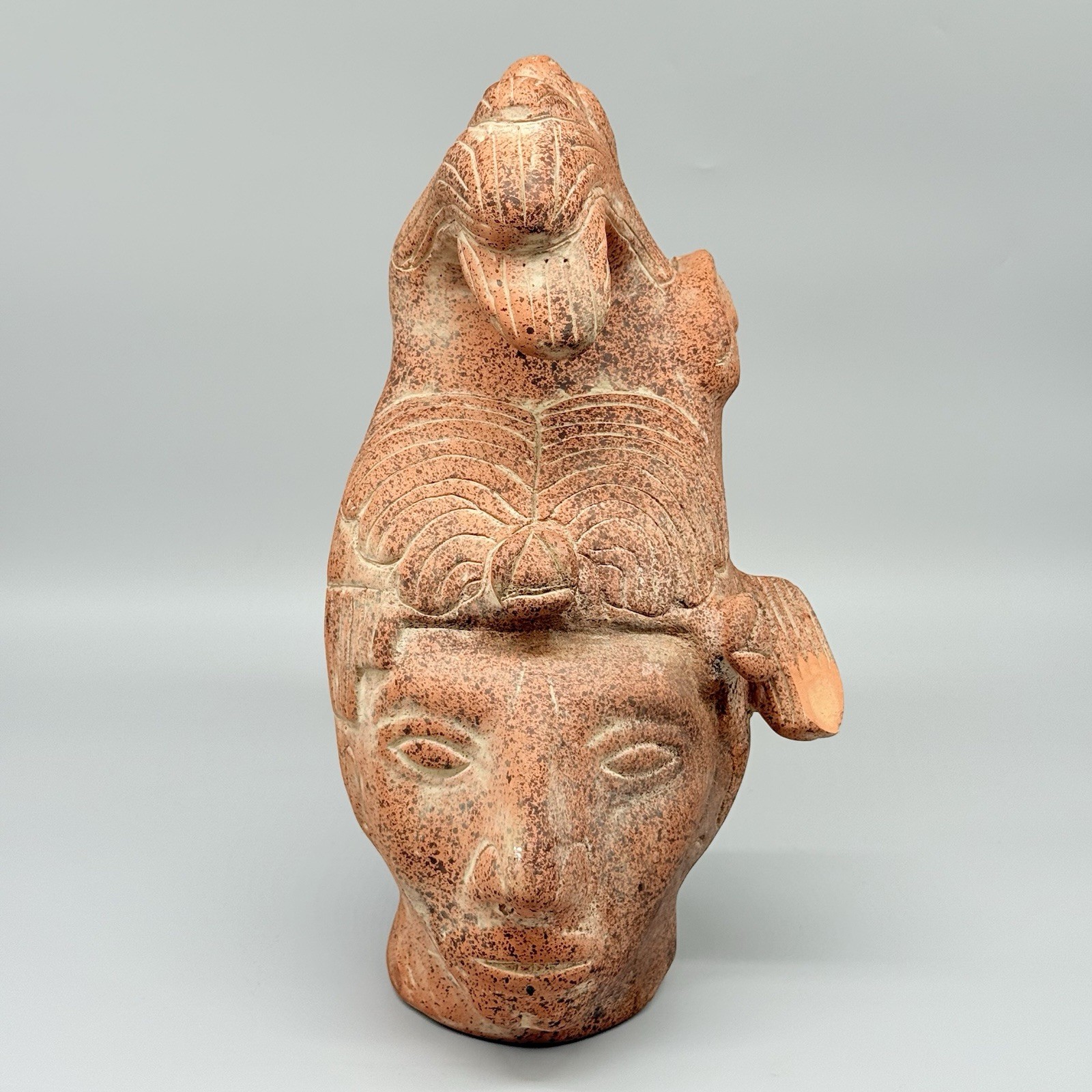 Vintage 1985 Mayan King Pacal of Palenque Terracotta Signed Art Sculpture 13\
