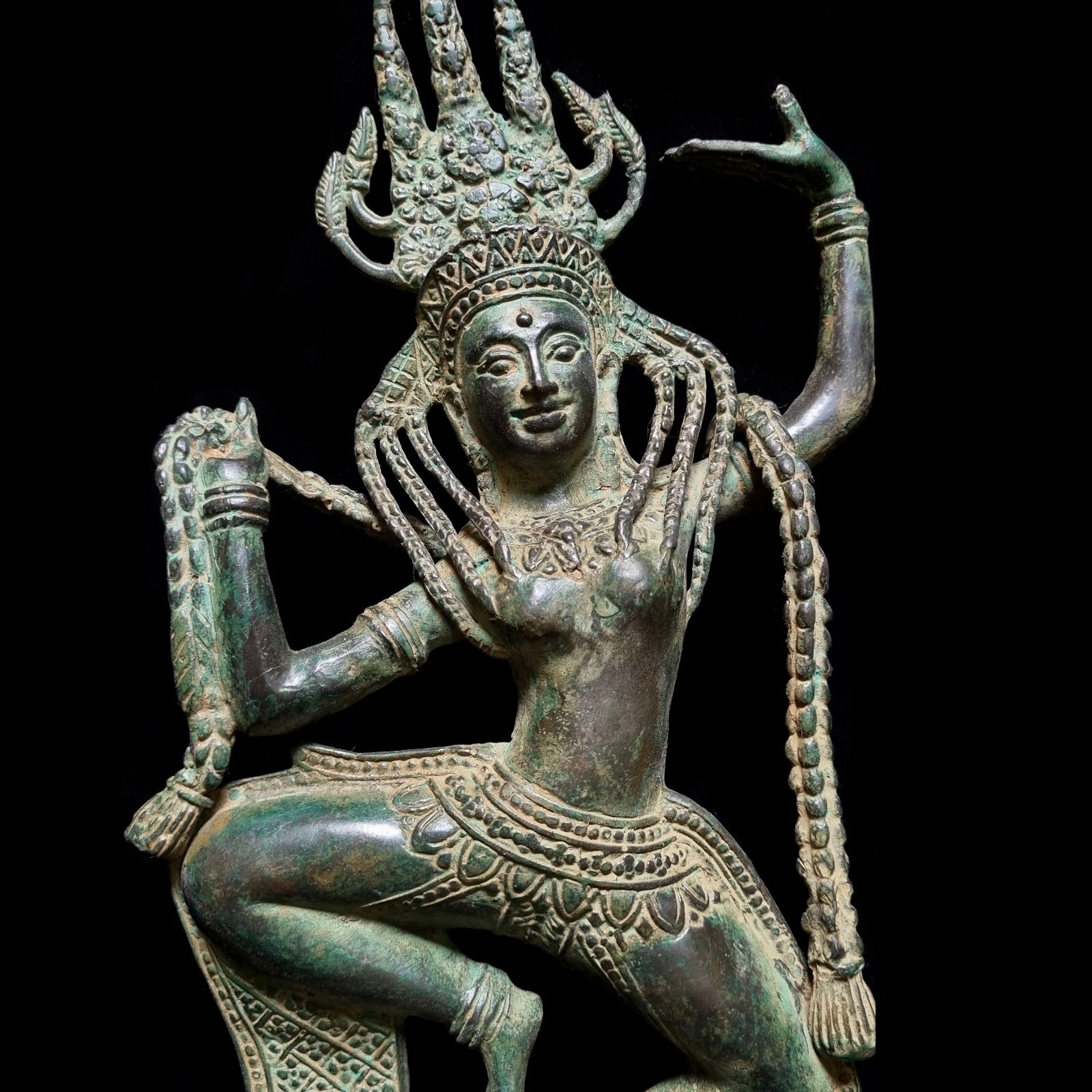 Khmer Bronze Apsara Dancing Goddess Statue 13.7