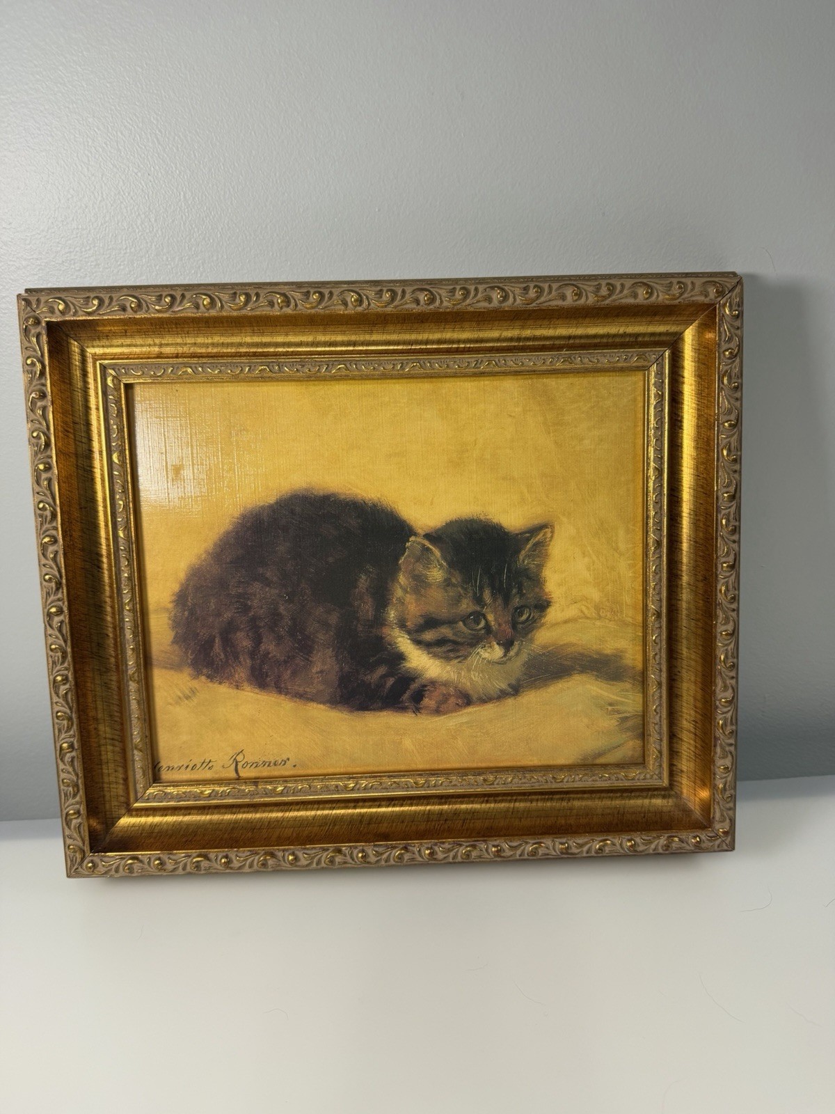 Vintage Henriette Ronner Knip Cat Print Ornate Gold Frame The Parson\'s Kitten