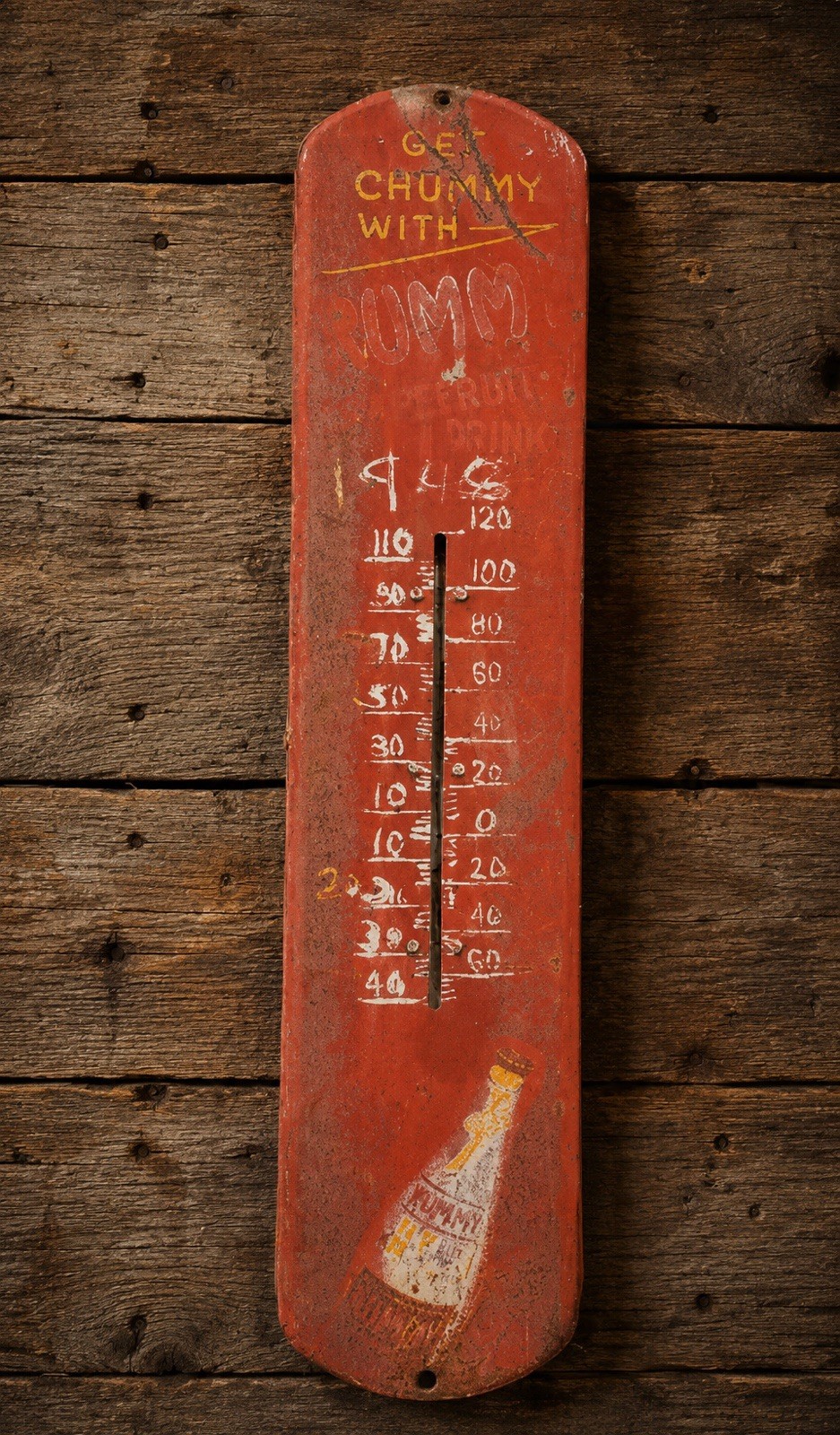 RARE VINTAGE RUMMY GRAPEFRUIT SODA METAL THERMOMETER Crusty