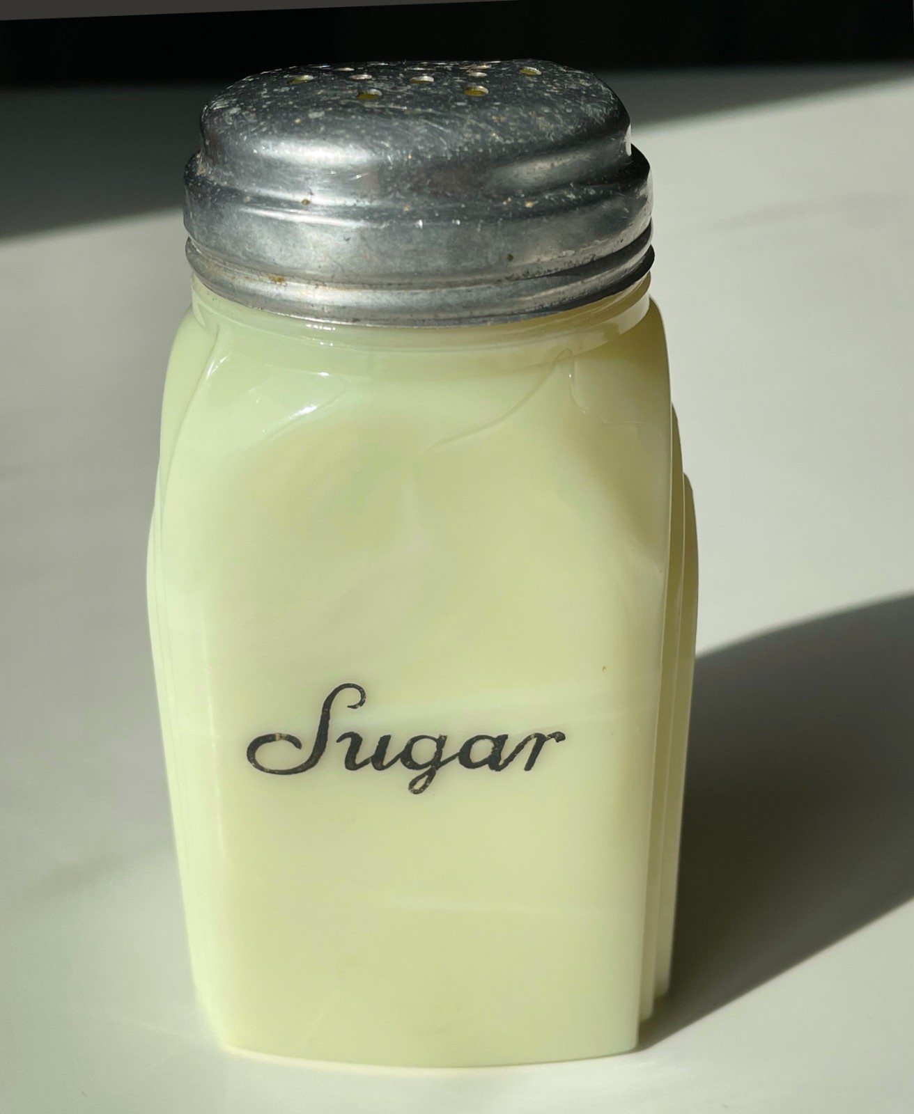 McKee Custard ROMAN ARCH Shaker Sugar with Lid Uranium Glass Antique 1930s