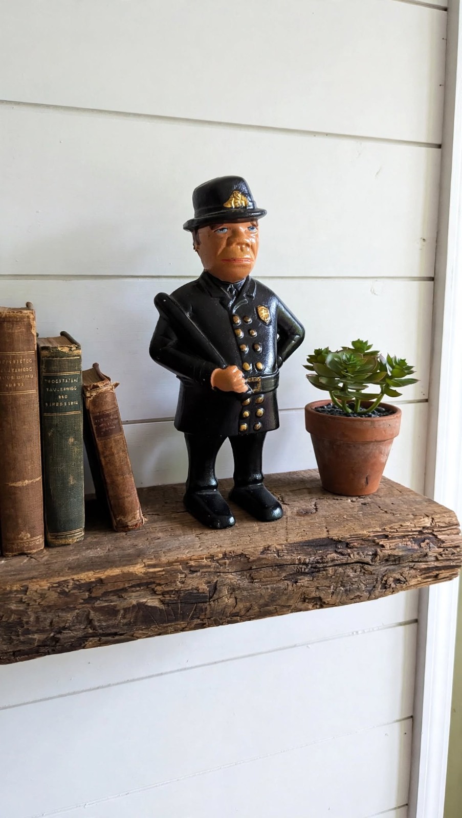 Vintage Cast Iron Coin Bank - Mulligan The Cop, 5.5 Inch - Black Suit Bowler Hat