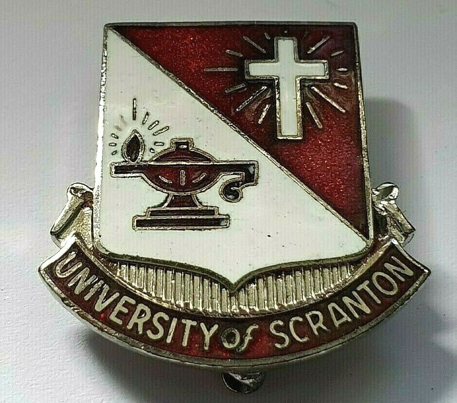 Vintage University Of Scranton Shield Shaped Lapel Pin Silvertone Rare Badge USA