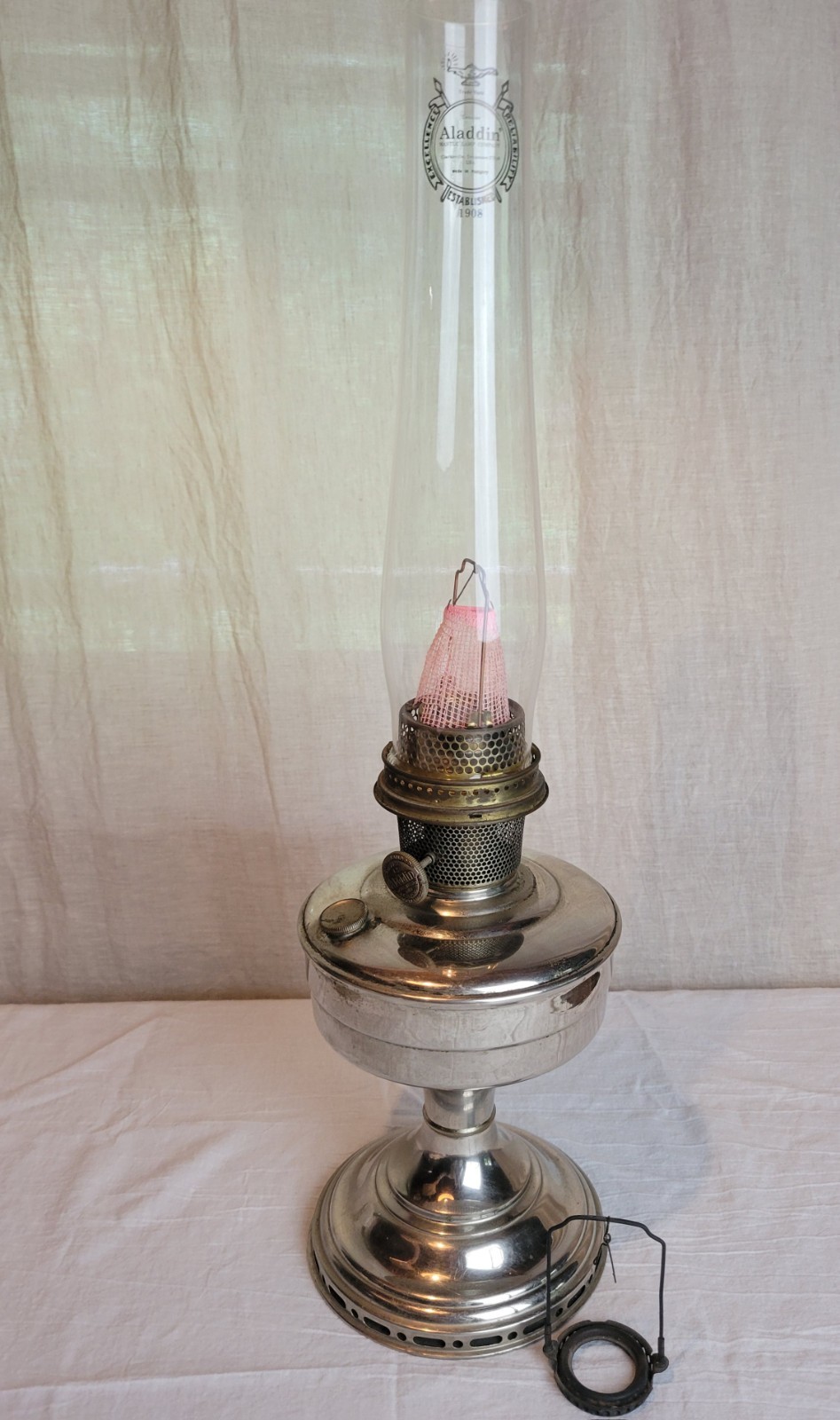Vintage Nickel Plated Aladdin #12 Oil Lamp with Chimney Shade - Kerosene Lamp Vintage Nickel Plated Aladdin #12 Oil Lamp with Chimney Shade - Kerosene Lamp