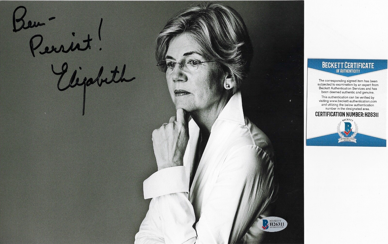 Elizabeth Warren Signed 8x10 Photo BAS COA Autograph 2020 Presidential Candidate