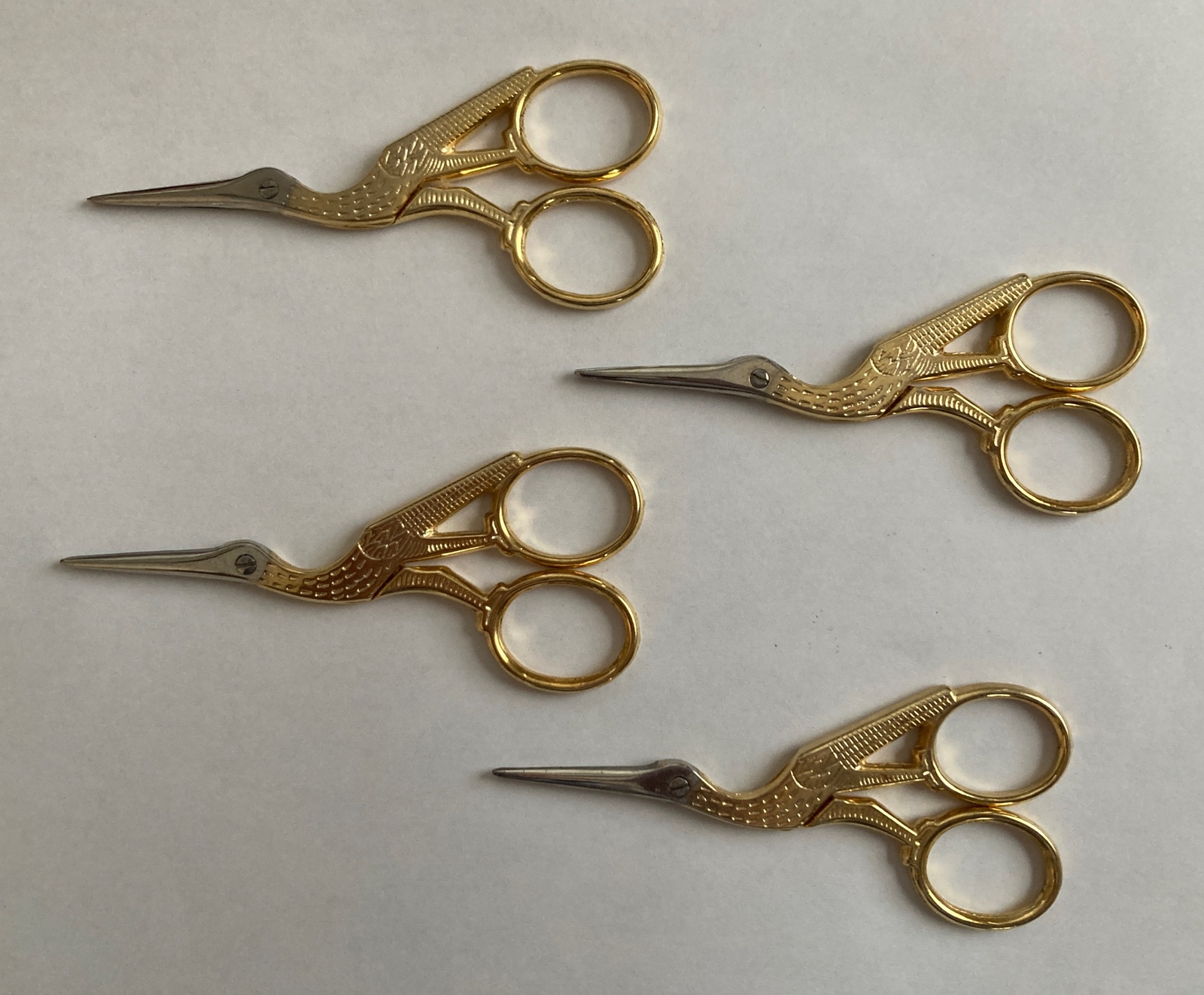 Lot Of 4 Vtg Stork Crane Bird Shaped Scissors Embroidery Goldtone Made in Italy