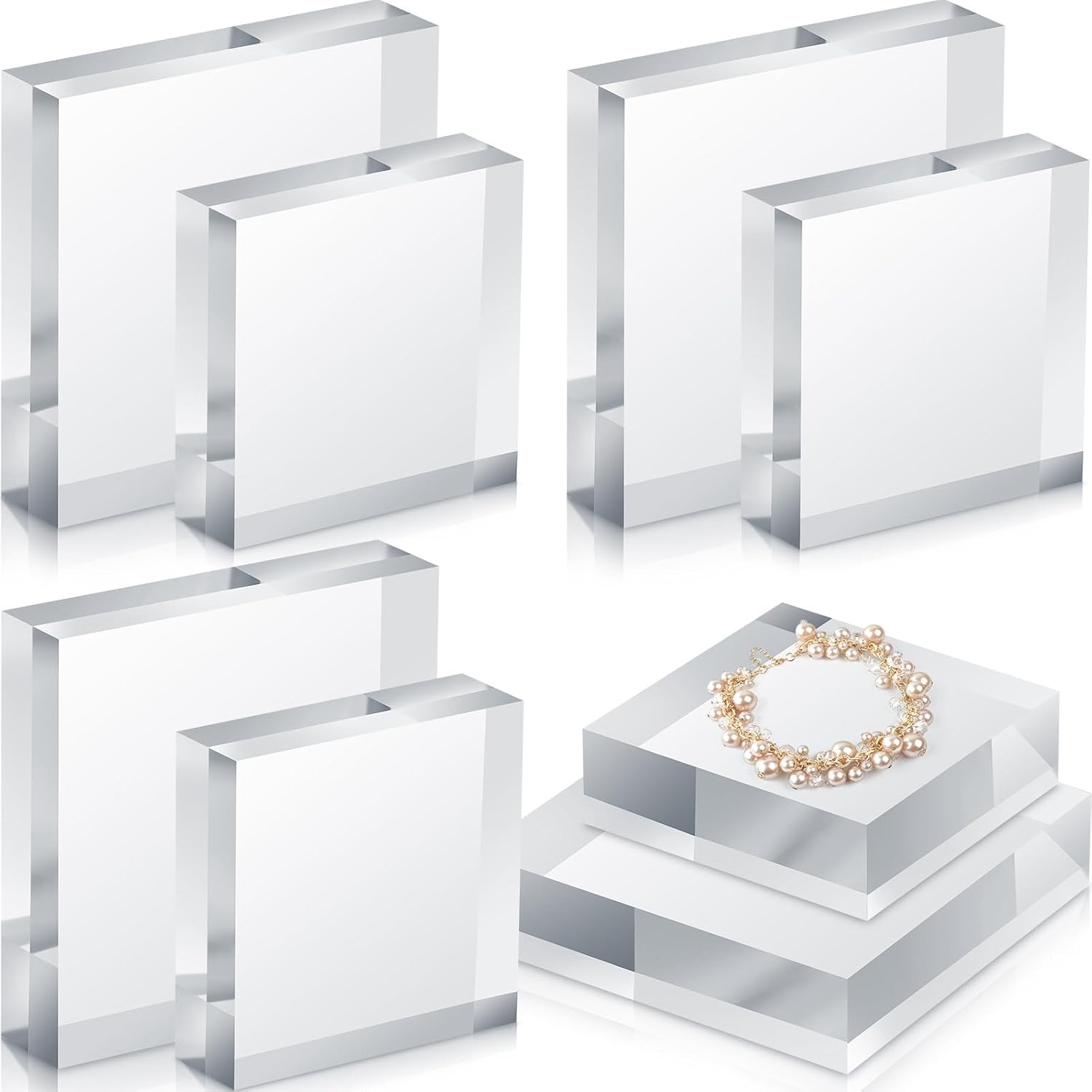 8 Pcs Clear Acrylic Display Block 3 x 3 x 1 Inch 4 x 4 x 1 Inch 2 Sizes Jewelry