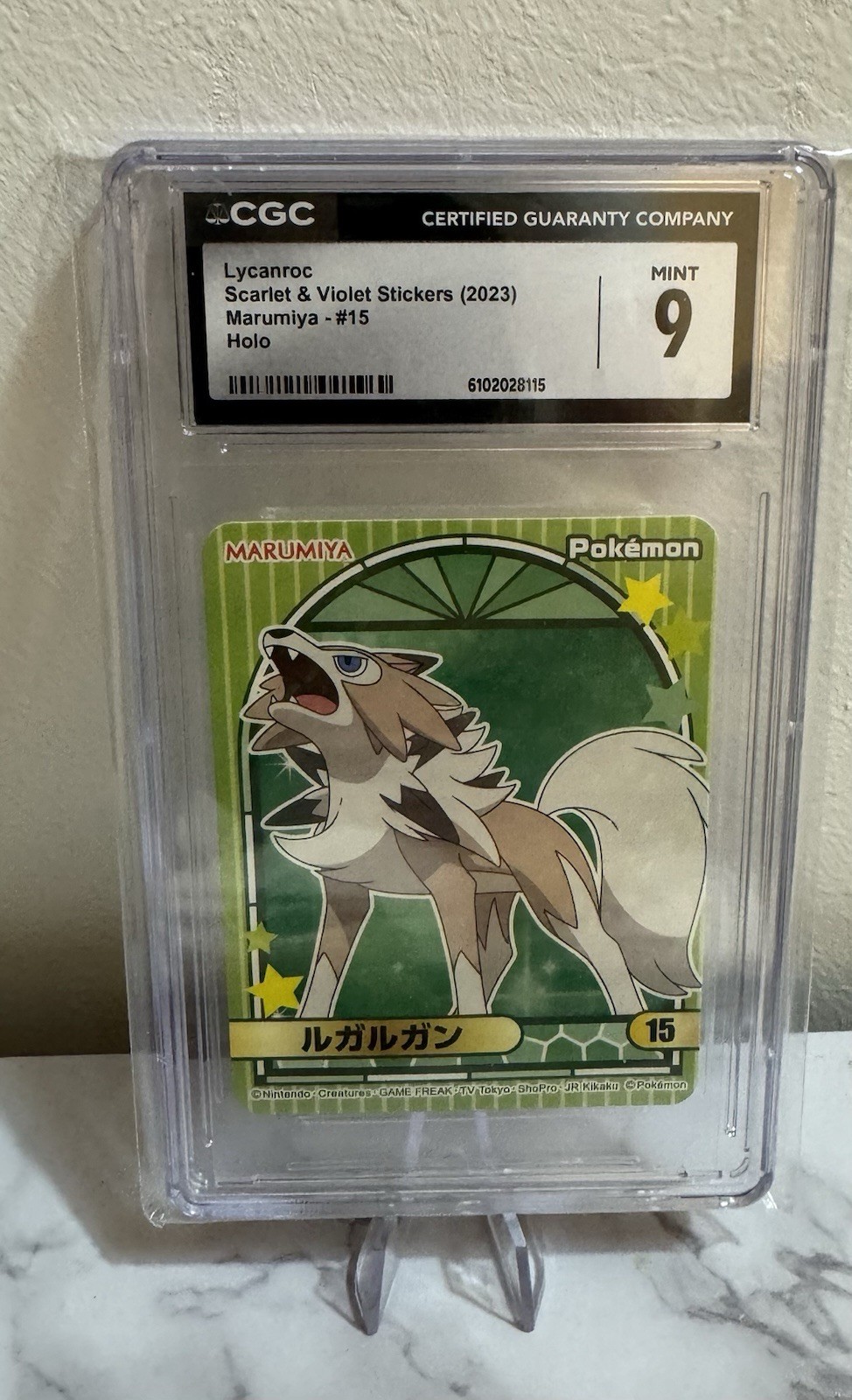 Pokemon Lycanroc Scarlet & Violet Sticker (2023) Marumiya #15 CGC Mint 9 Holo