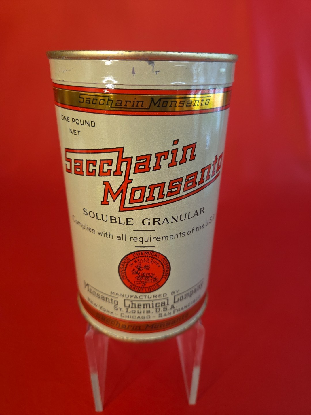 ANTIQUE COUNTRY STORE DRUG STORE SACCHARIN MONSANTO TIN 1 LB KEY WIND SEALED NOS