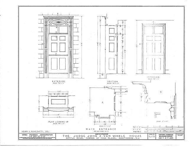 Photo:Hawthorne NJ Judge John S. Van Winkle House 1900s HABS door details