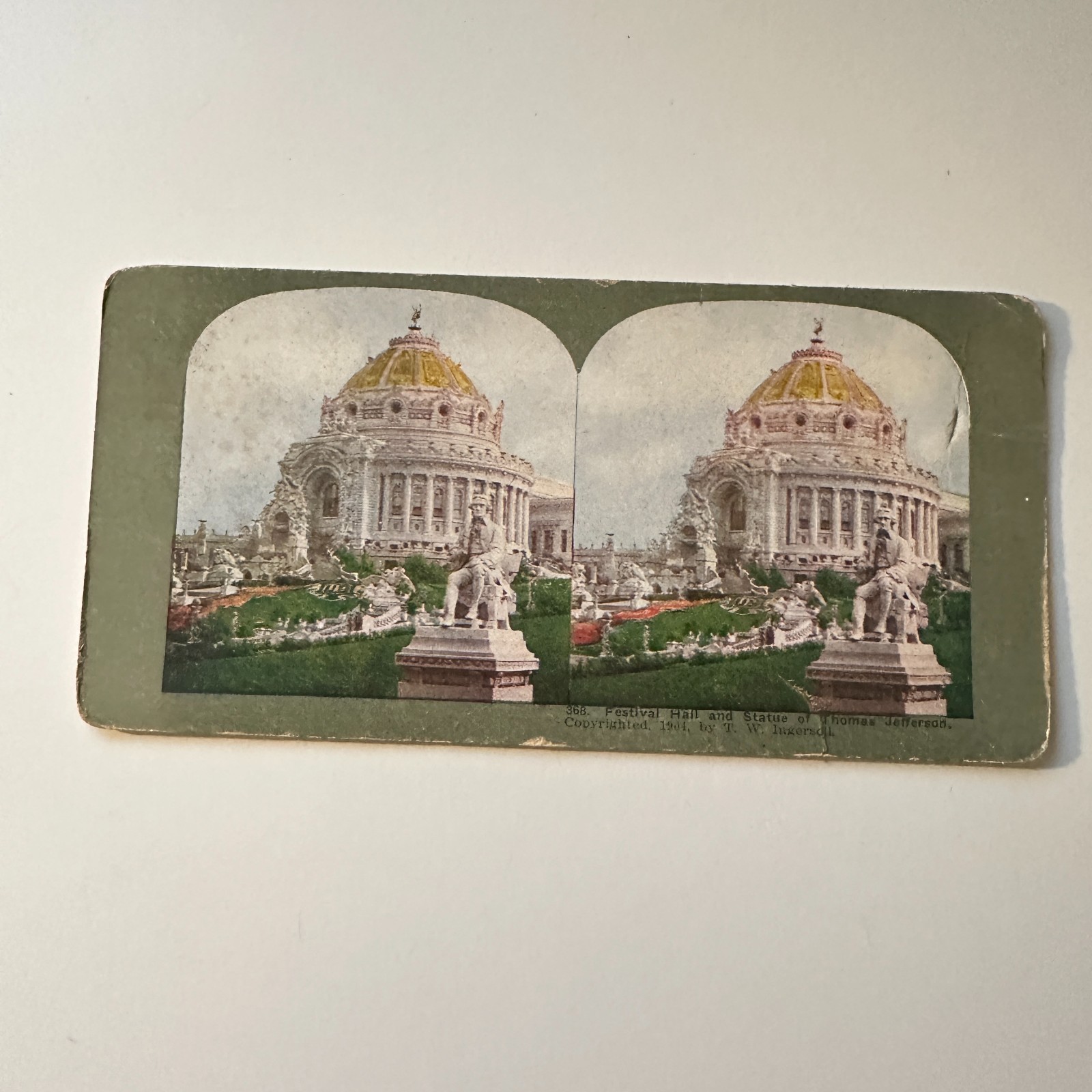 Festival Hall & Statue Of Thomas Jefferson 1904 Antique Stereoview Card 5H6-3