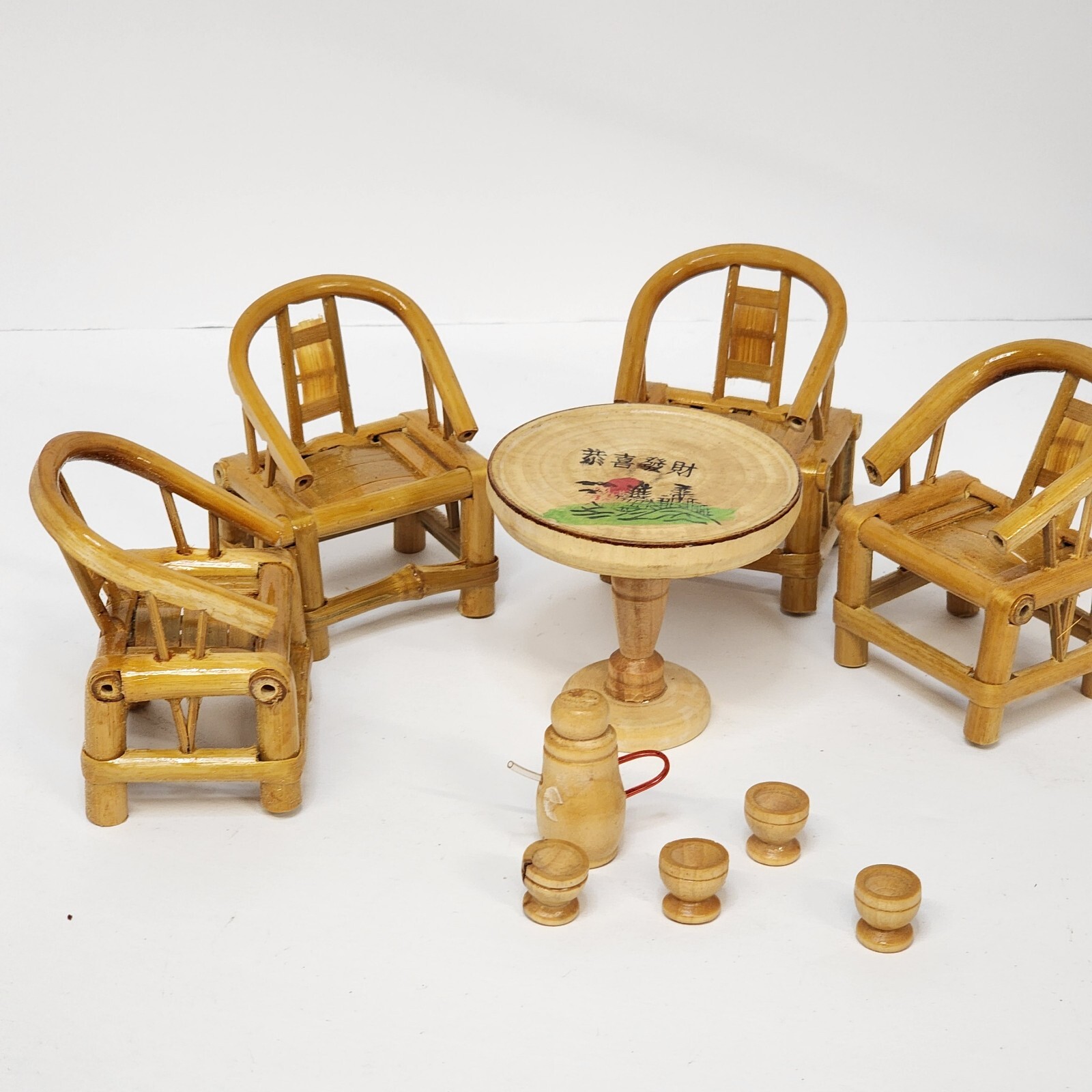 Delicate Bamboo Set Of Chineese Table, 4 Chairs And Tea Set Delicate Bamboo Set Of Chineese Table, 4 Chairs And Tea Set