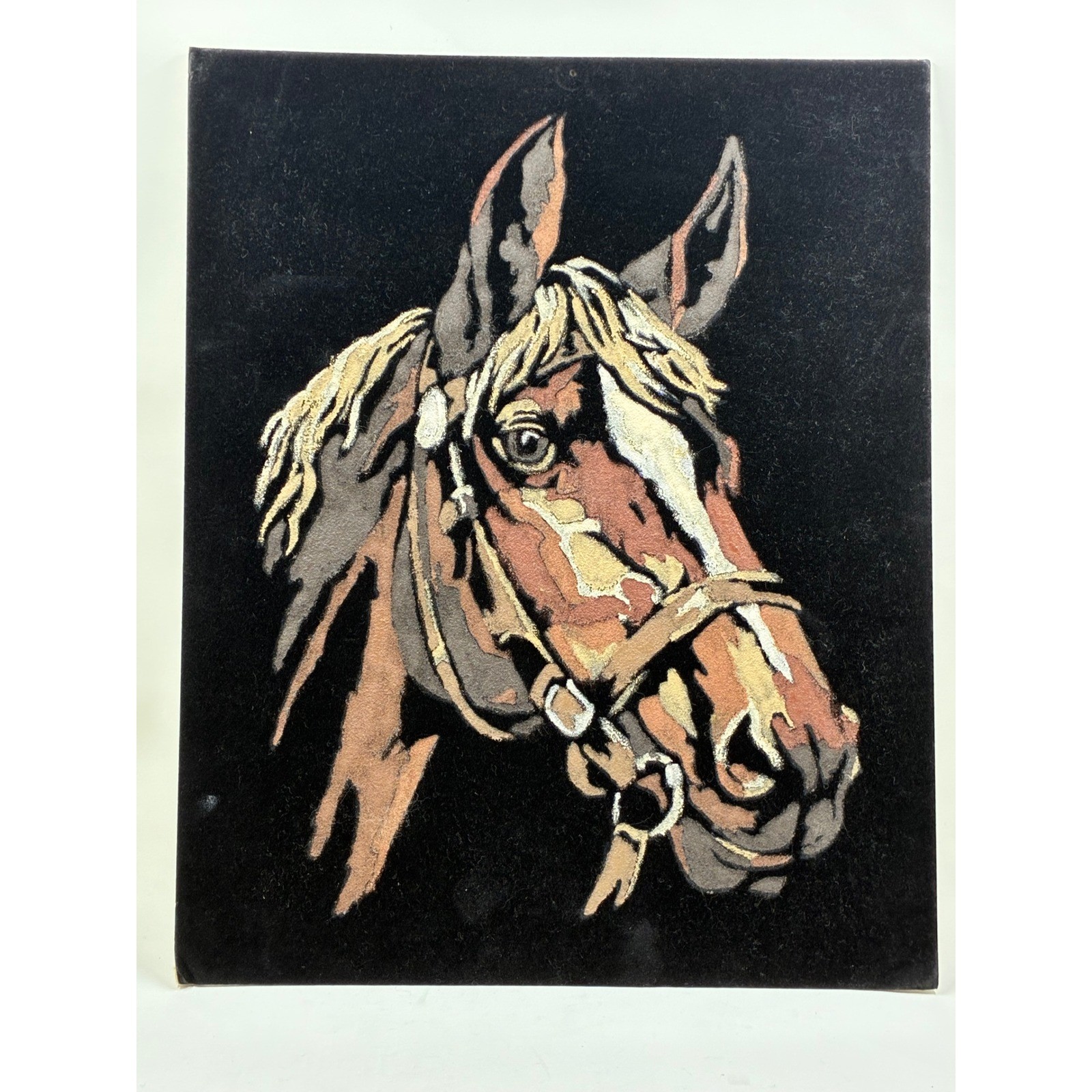 Vintage Black Velvet Horse Painting Equestrian Western Wall Art 8x10