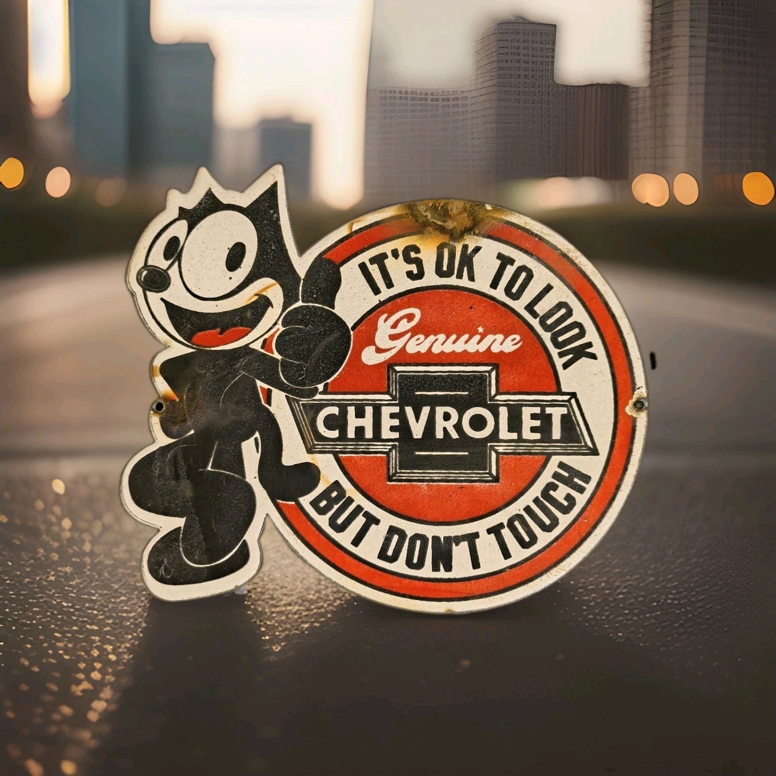 Vintage Chevrolet Porcelain Sign Felix The Cat Super Service Auto Dealer Gas Oil Vintage Chevrolet Porcelain Sign Felix The Cat Super Service Auto Dealer Gas Oil