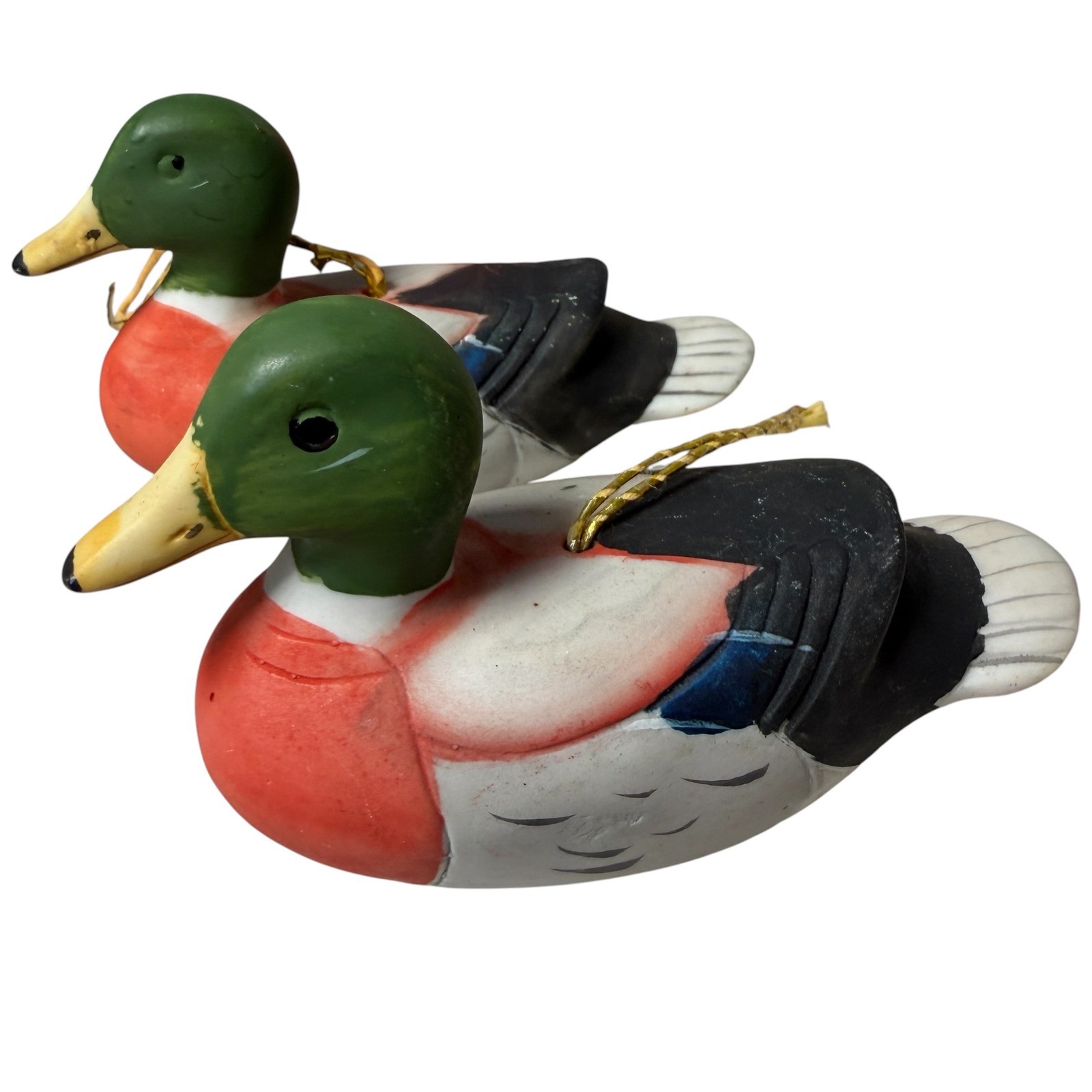 Vintage 1981 Lillian Vernon Mallard Duck Christmas Ornaments Set of 2 Taiwan