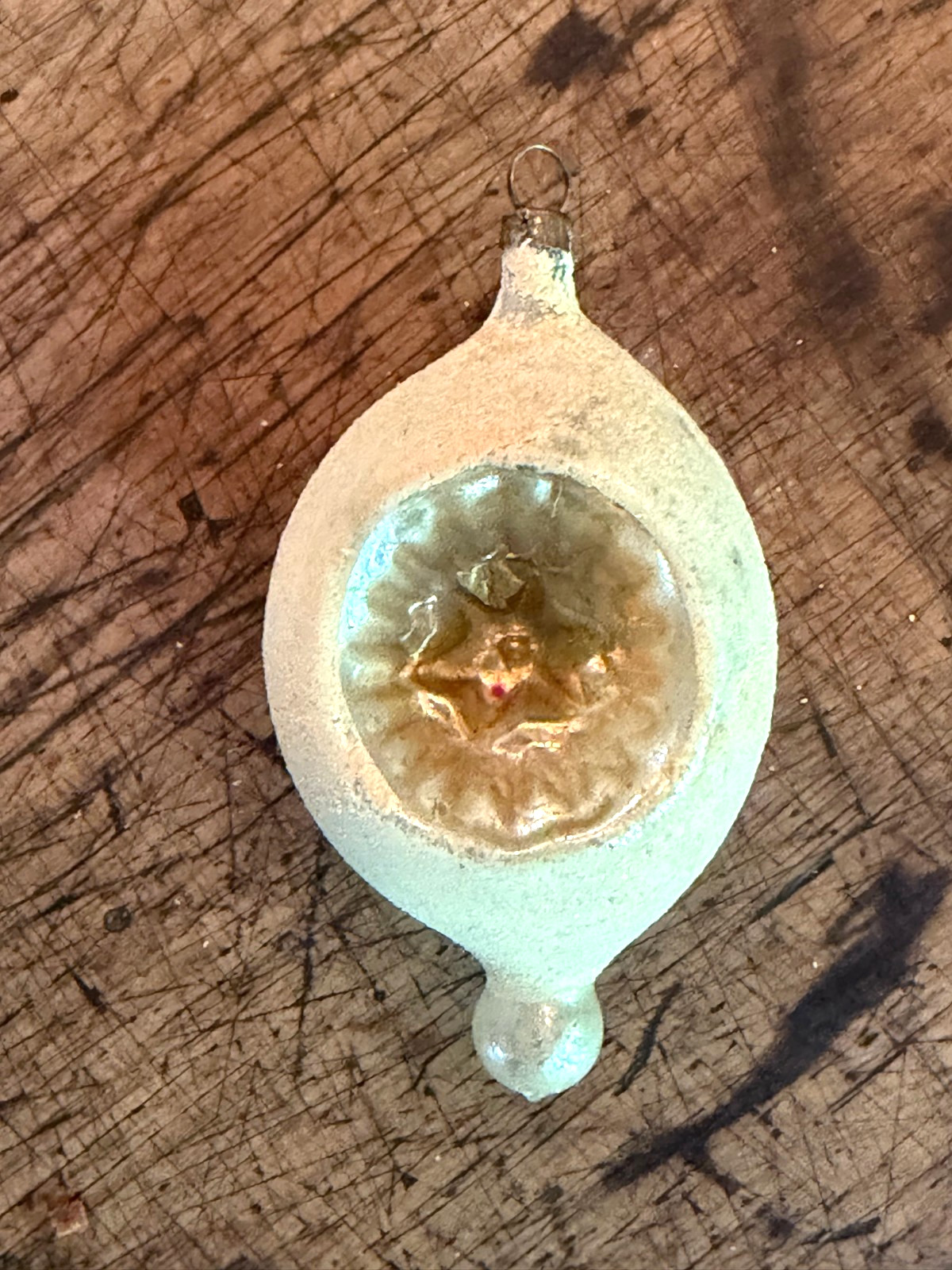 Antique 1920's German glass Christmas ornament ovoid sugared indent reflector