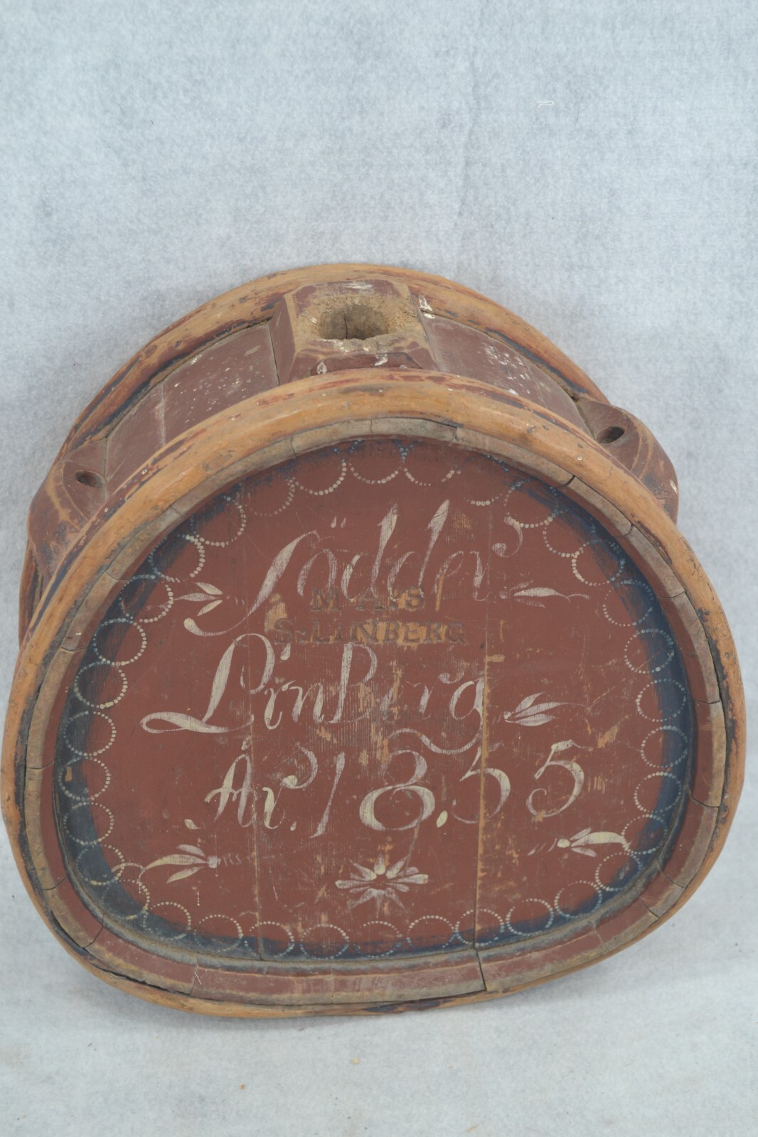 antique  canteen  wooden  water  signed  linberg 1855 pre civil war red original