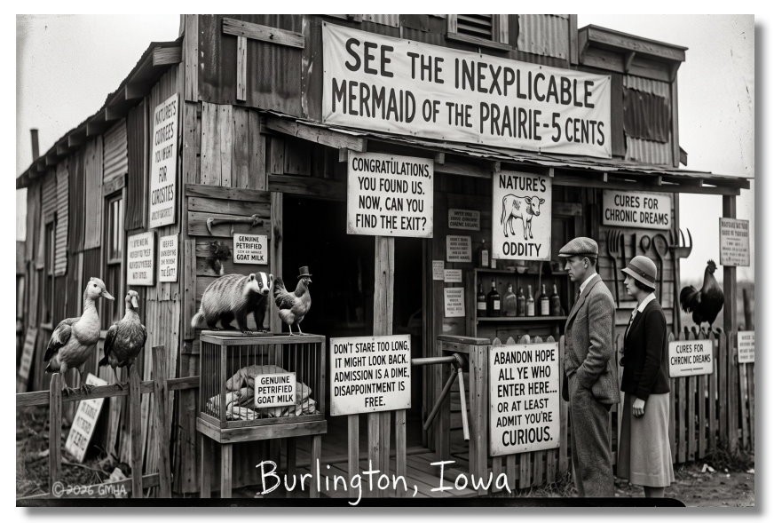 Vintage‑STYLE  ART 1930s RPPC-Mermaid of the Prairie-Burlington Iowa-FAUX PHOTO