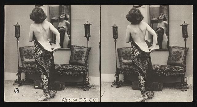 Photo:I\'ll Say She Is 1924 Vintage Stereoview Woman Mirror Backless Dress