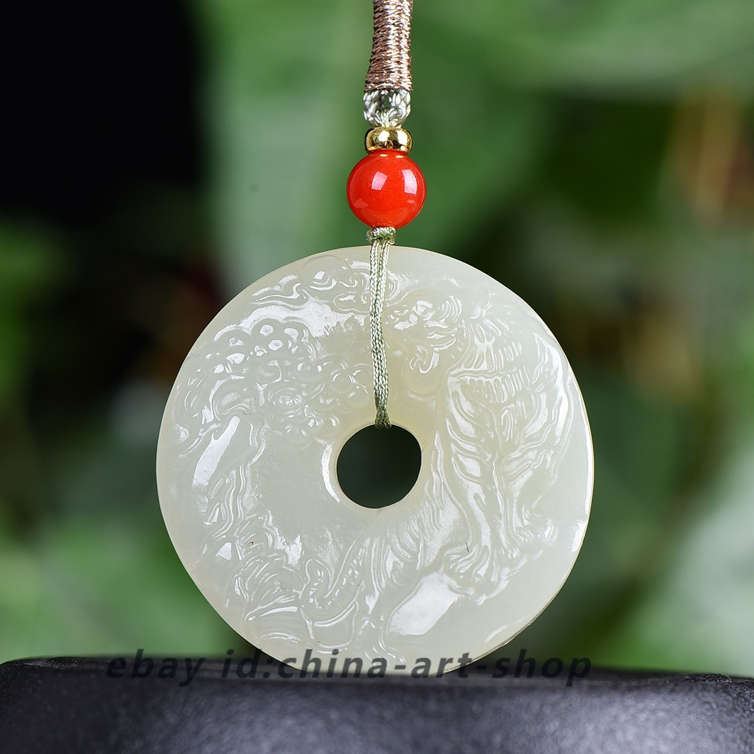 Natural Hetian White Jade Zodiac Tiger Pendant Safety Buckle Luck Amulet G117