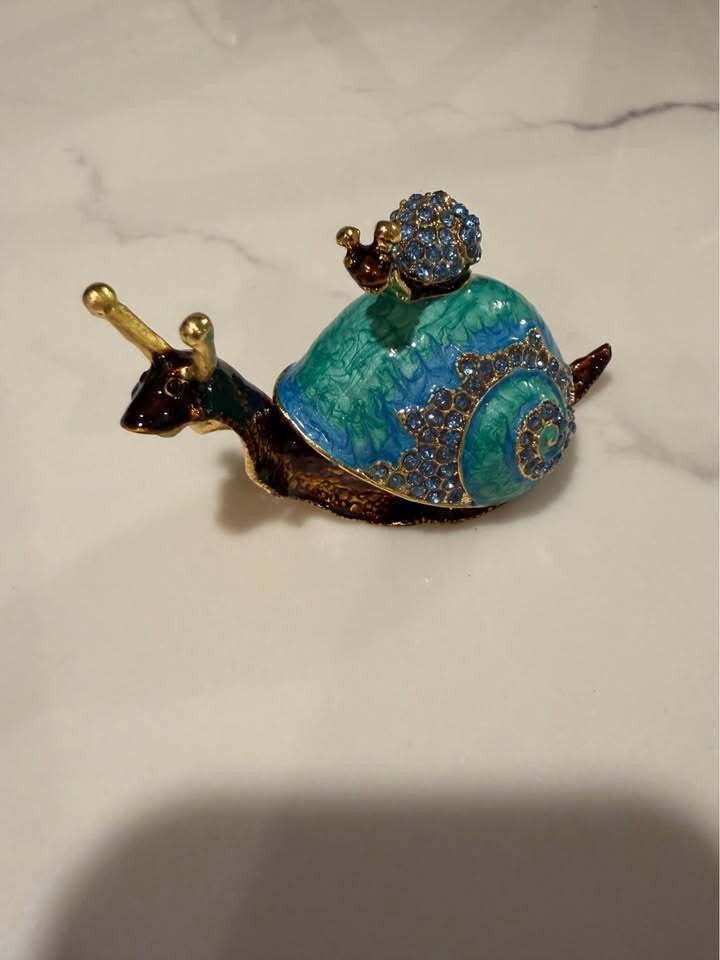 Jeweled Enameled Snail Trinket Box