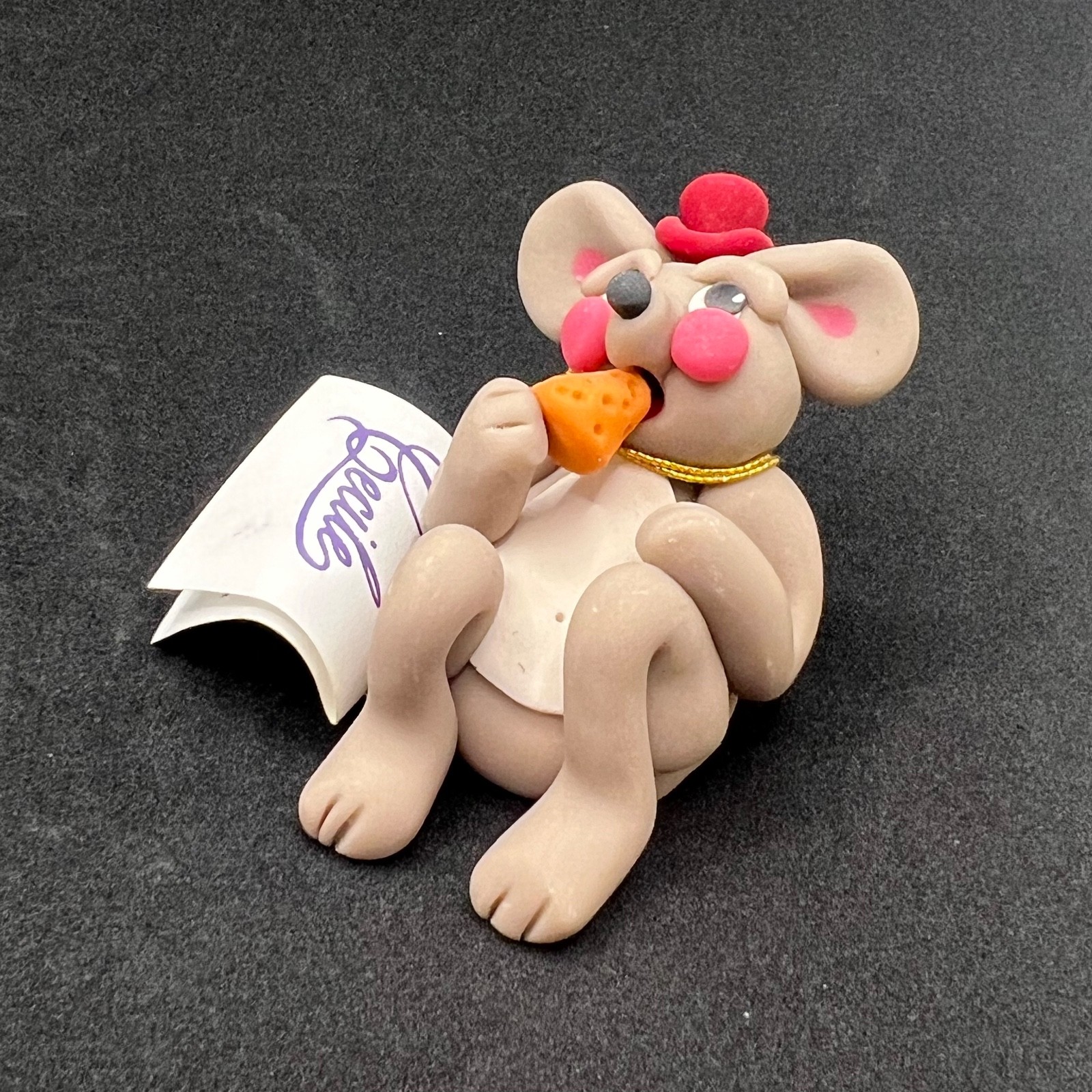 Cecile Baird Creations Handmade Polymer Clay Mouse Figurine Red Hat