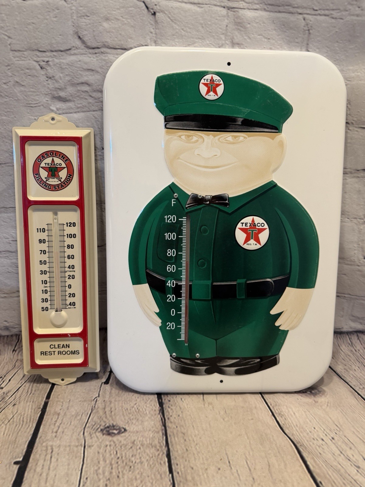 Vintage Texaco Thermometer Signs Lot of 2 Clean Rest Rooms Gas Station Attendant