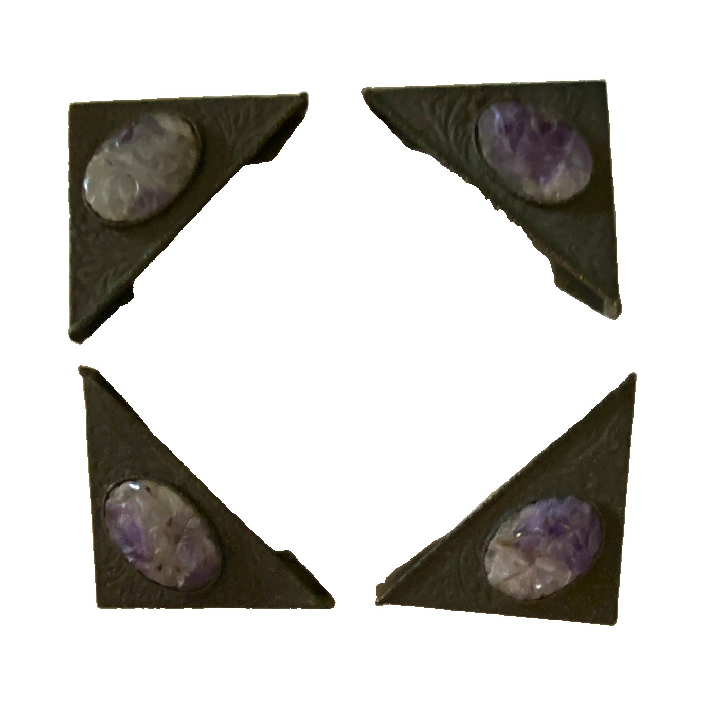 Antique Art Deco Arts & Crafts Desk Blotter Corners - Carved Amethyst & Bronze Antique Art Deco Arts & Crafts Desk Blotter Corners - Carved Amethyst & Bronze