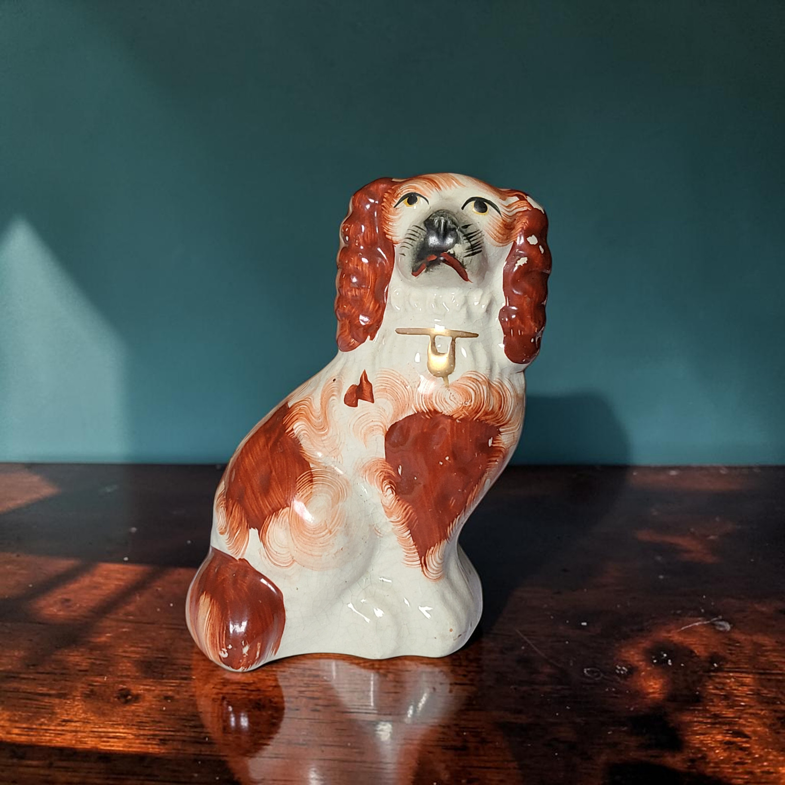 Antique Staffordshire King Charles Spaniel Mantel Dog 6.5